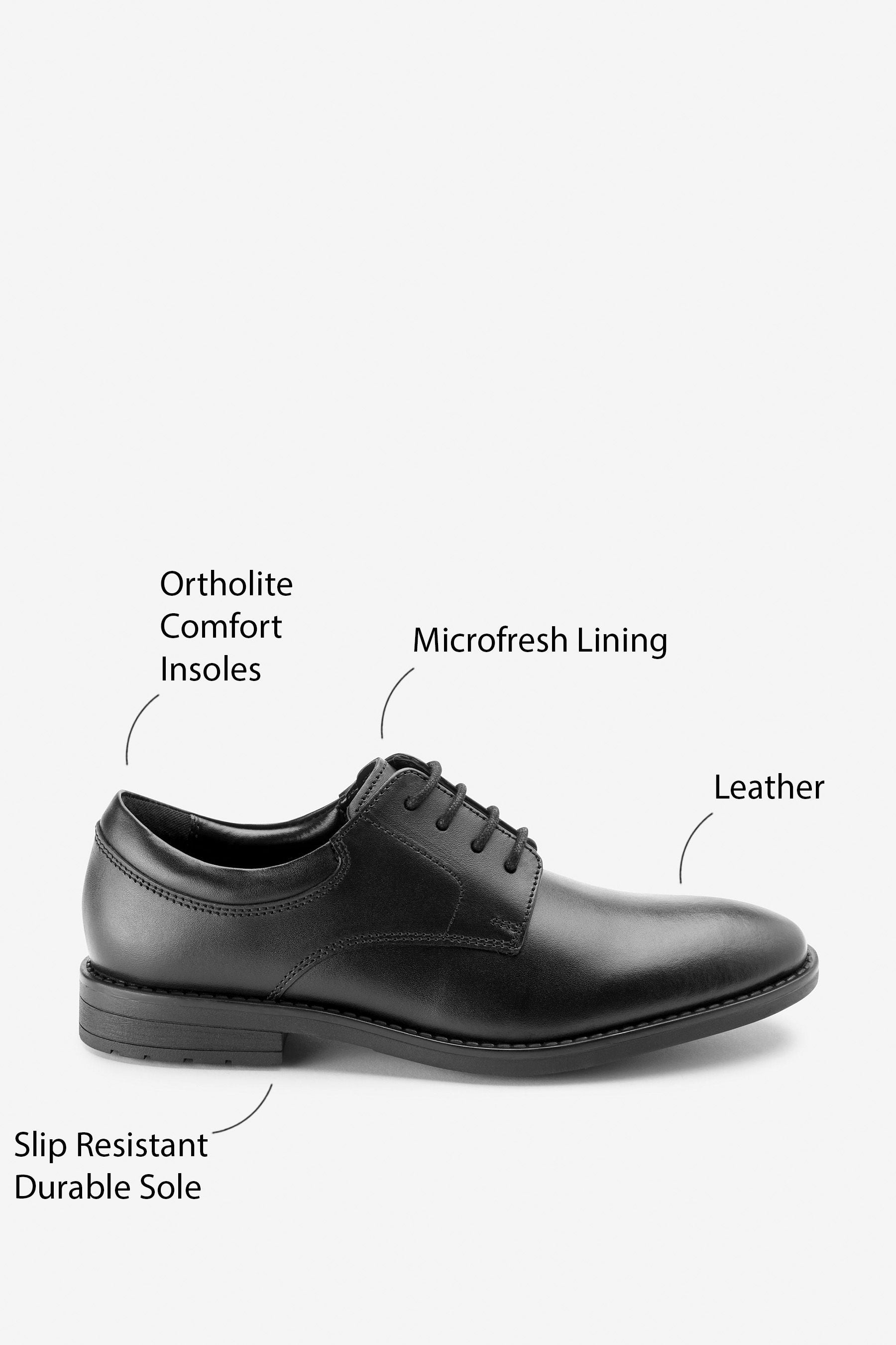 Black School Leather Plain Front  Lace-Up Shoes