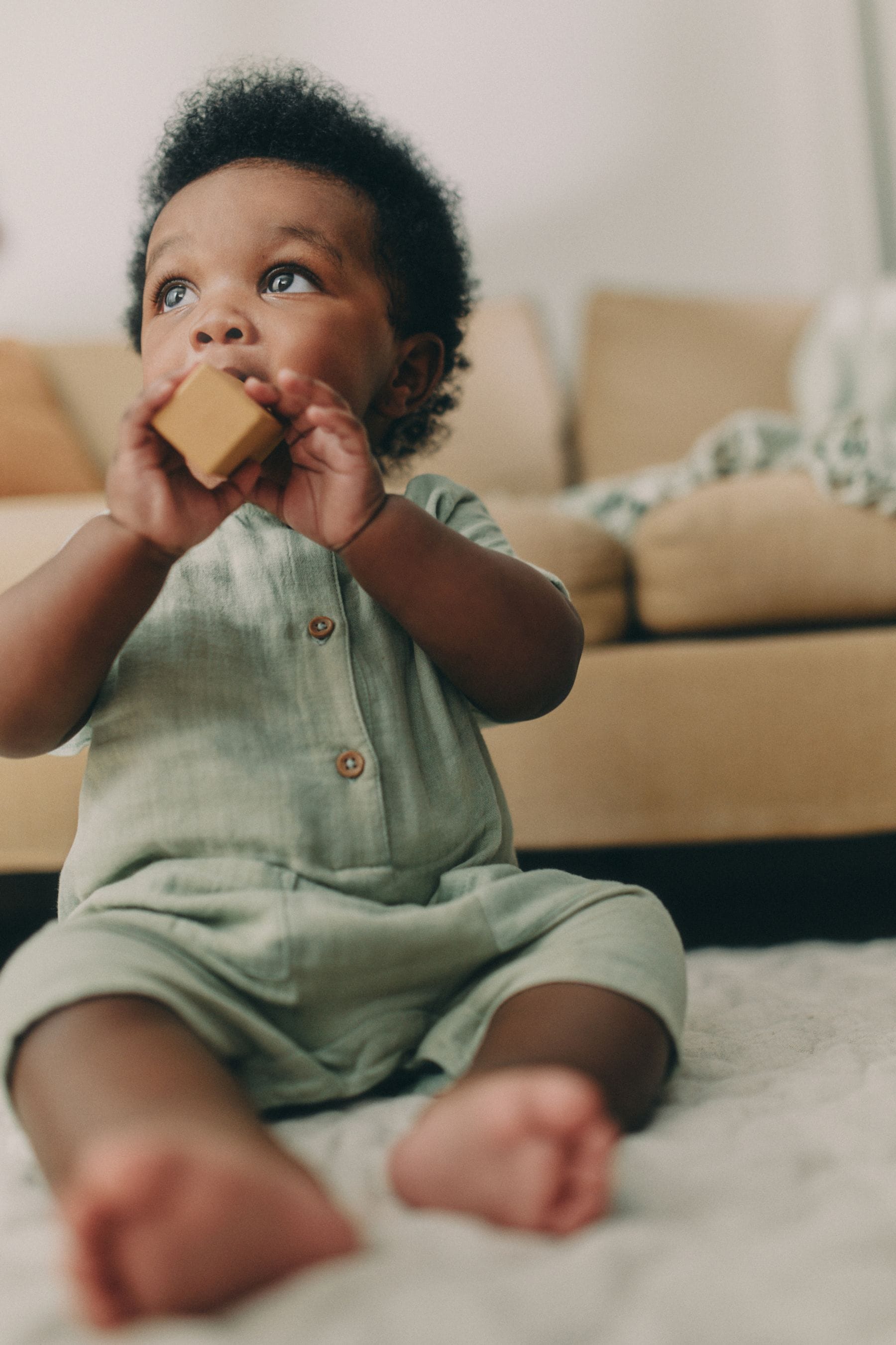 Sage Green Baby Woven Romper (0mths-2yrs)