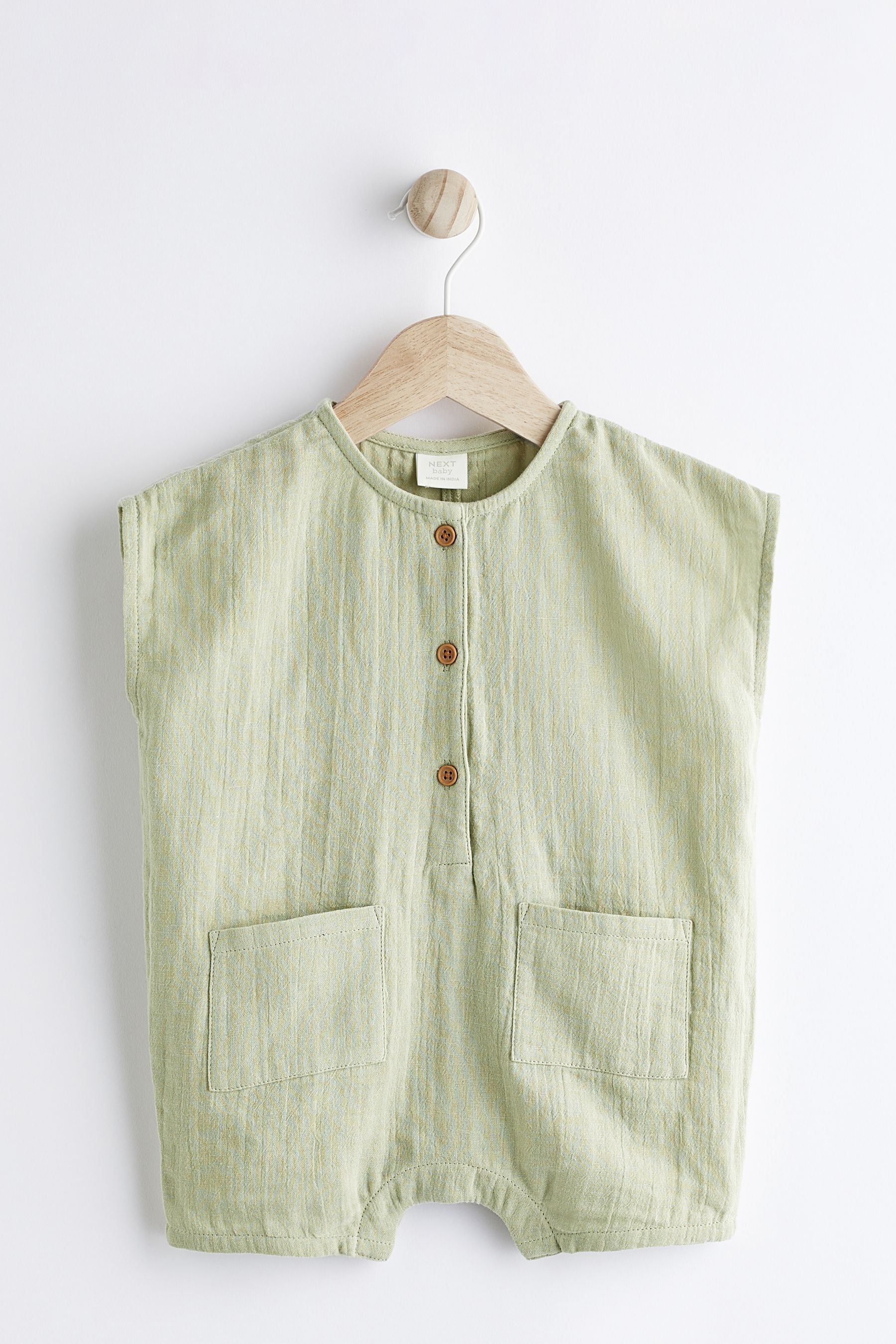 Sage Green Baby Woven Romper (0mths-2yrs)