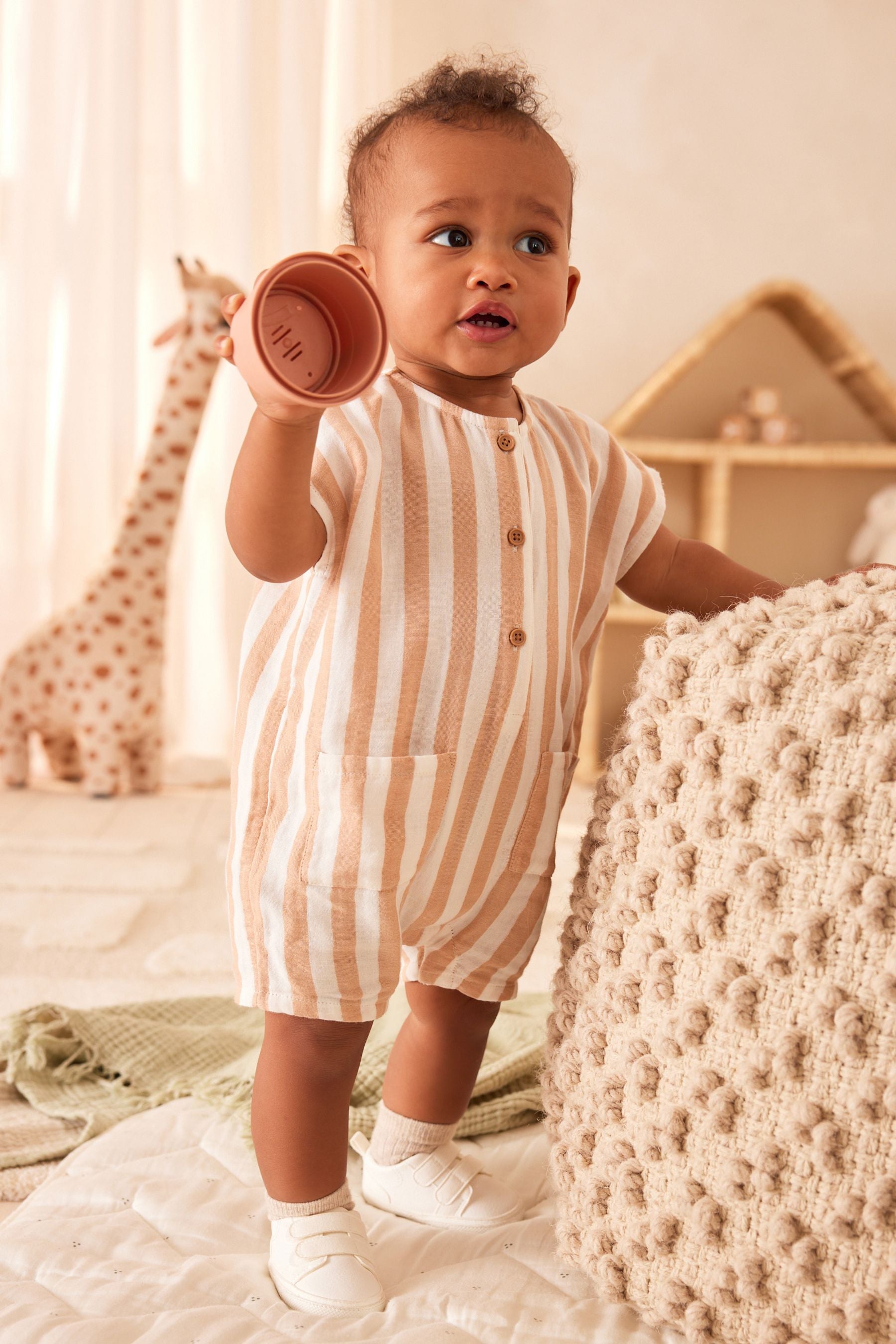 Rust/White Stripe Baby Woven Romper (0mths-2yrs)