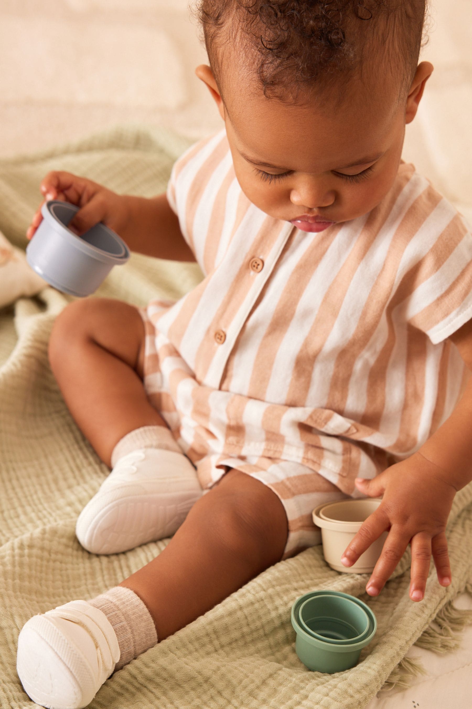 Rust/White Stripe Baby Woven Romper (0mths-2yrs)