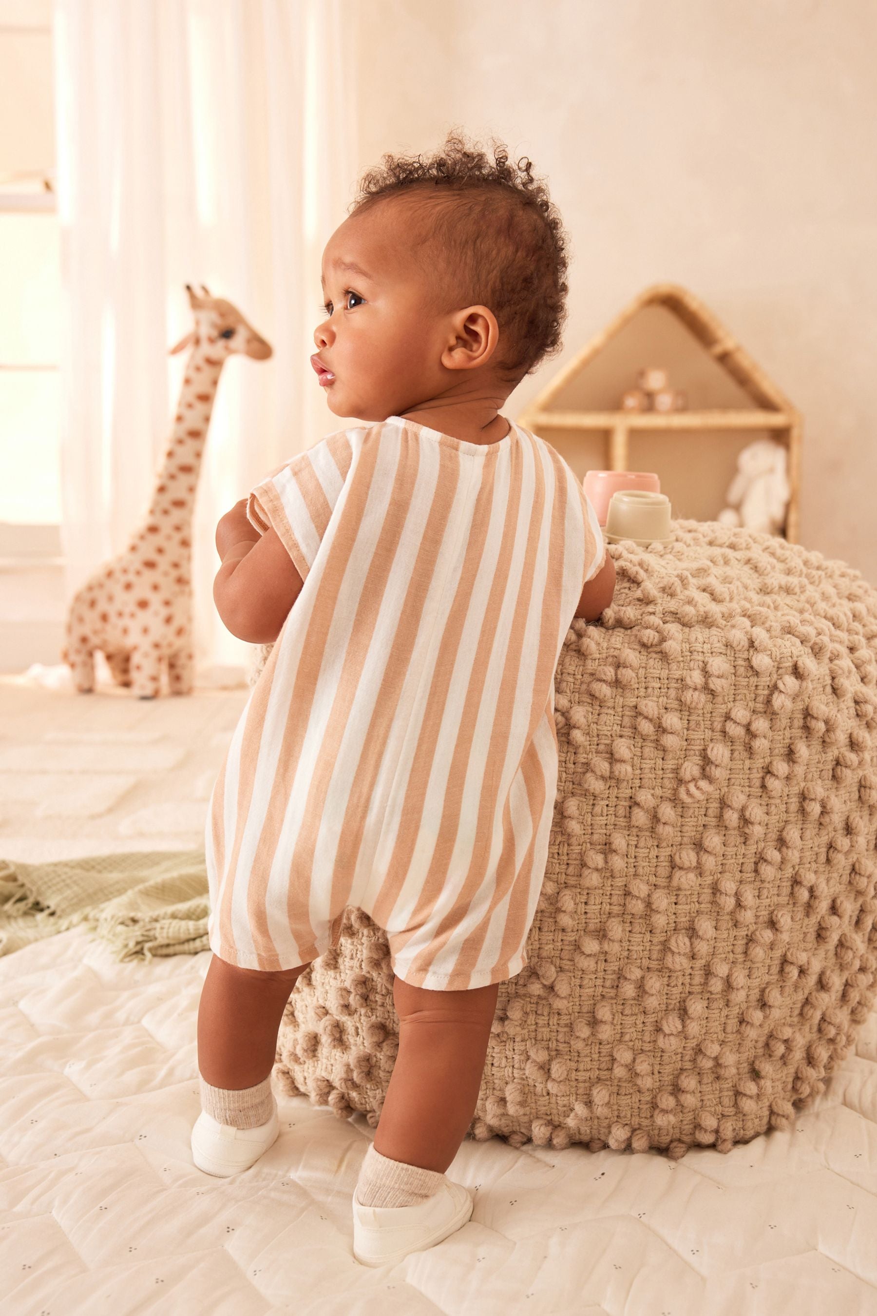 Rust/White Stripe Baby Woven Romper (0mths-2yrs)