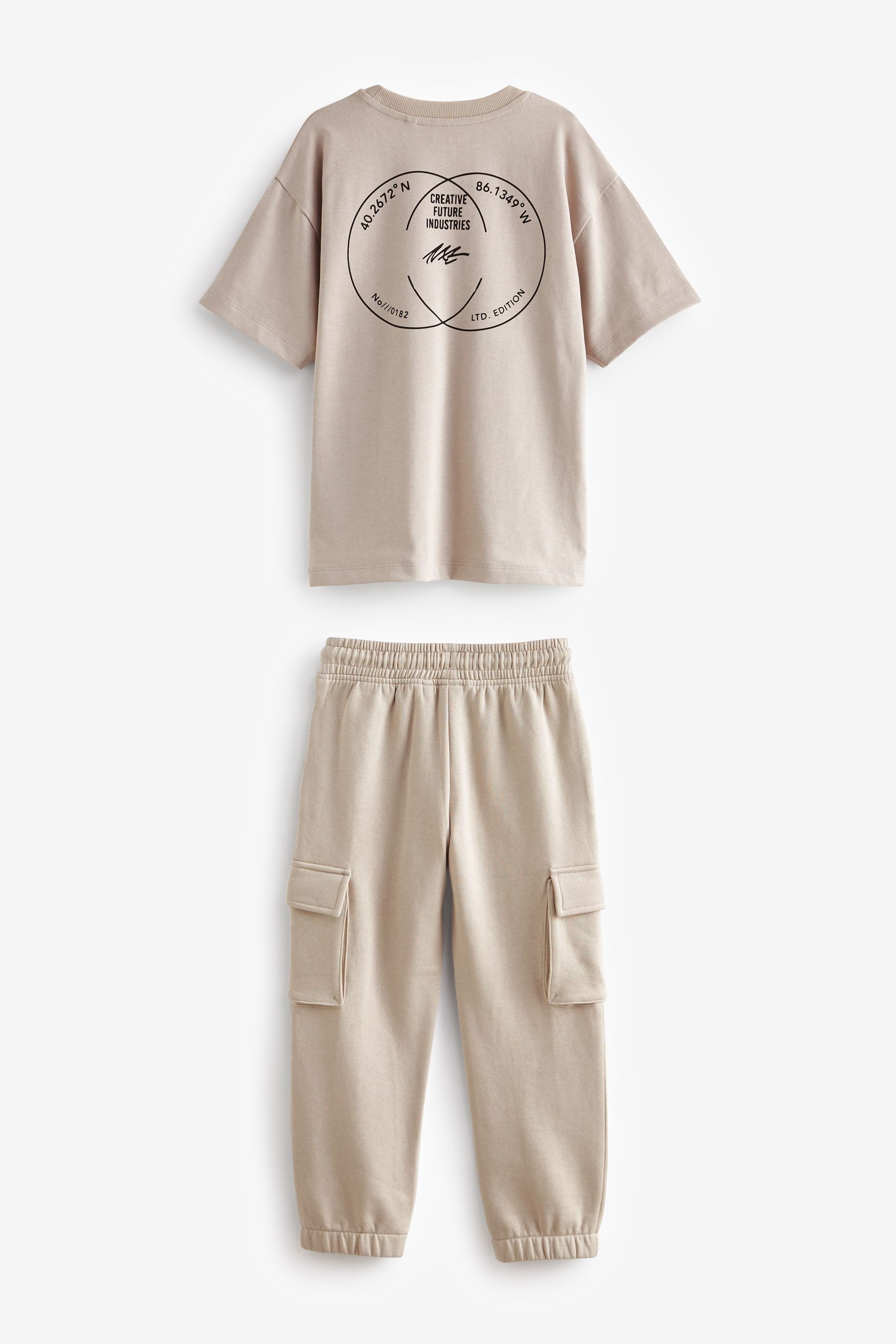 Neutral Cargo Joggers And T-Shirt Set (3-16yrs)