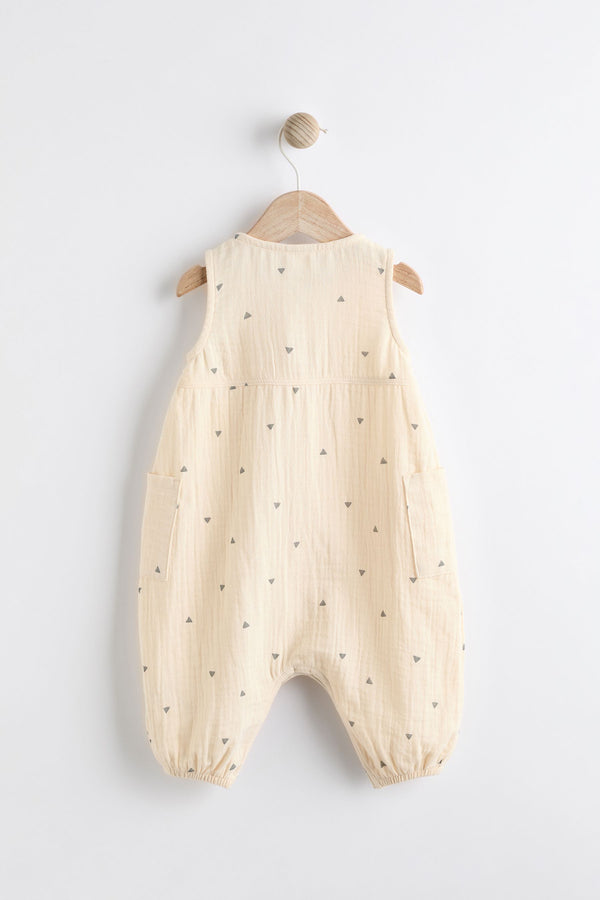 Cream Abstract Print Woven Baby 100% Cotton Jumpsuit (0mths-2yrs)