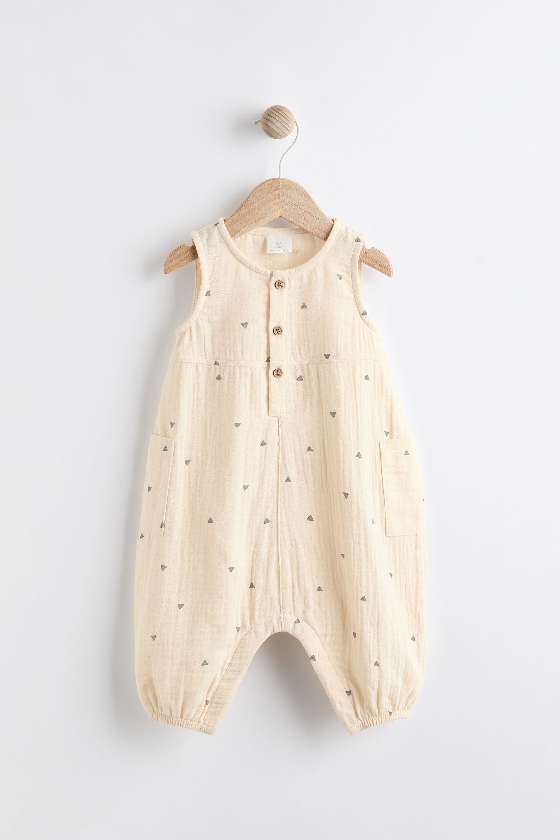 Cream Abstract Print Woven Baby 100% Cotton Jumpsuit (0mths-2yrs)