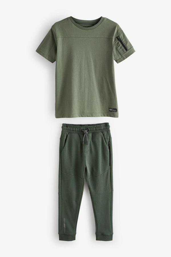 Khaki Green Utility Short Sleeve T-Shirt And Joggers Set (3-16yrs)