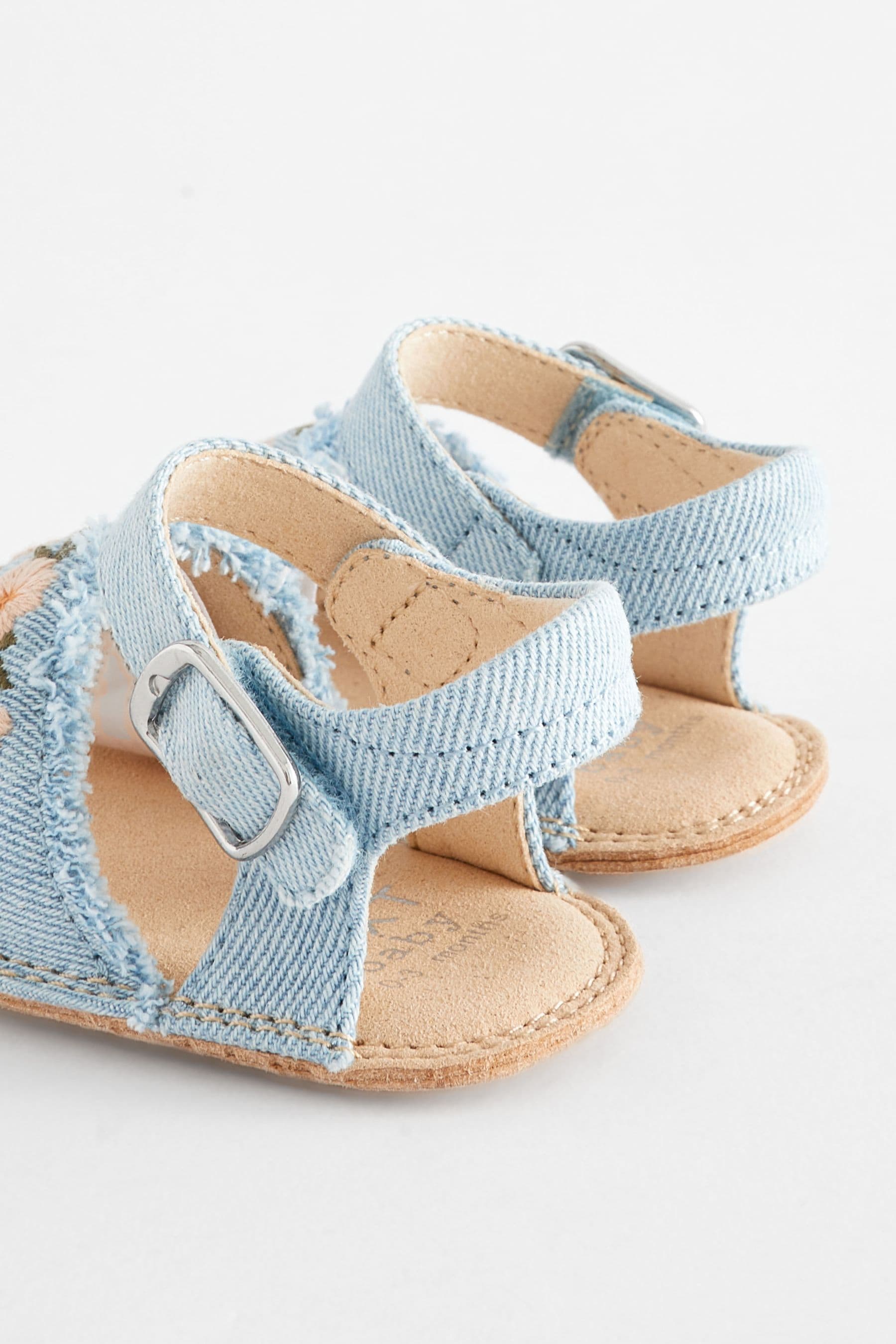 Denim Blue Embroidered Baby Sandals (0-18mths)