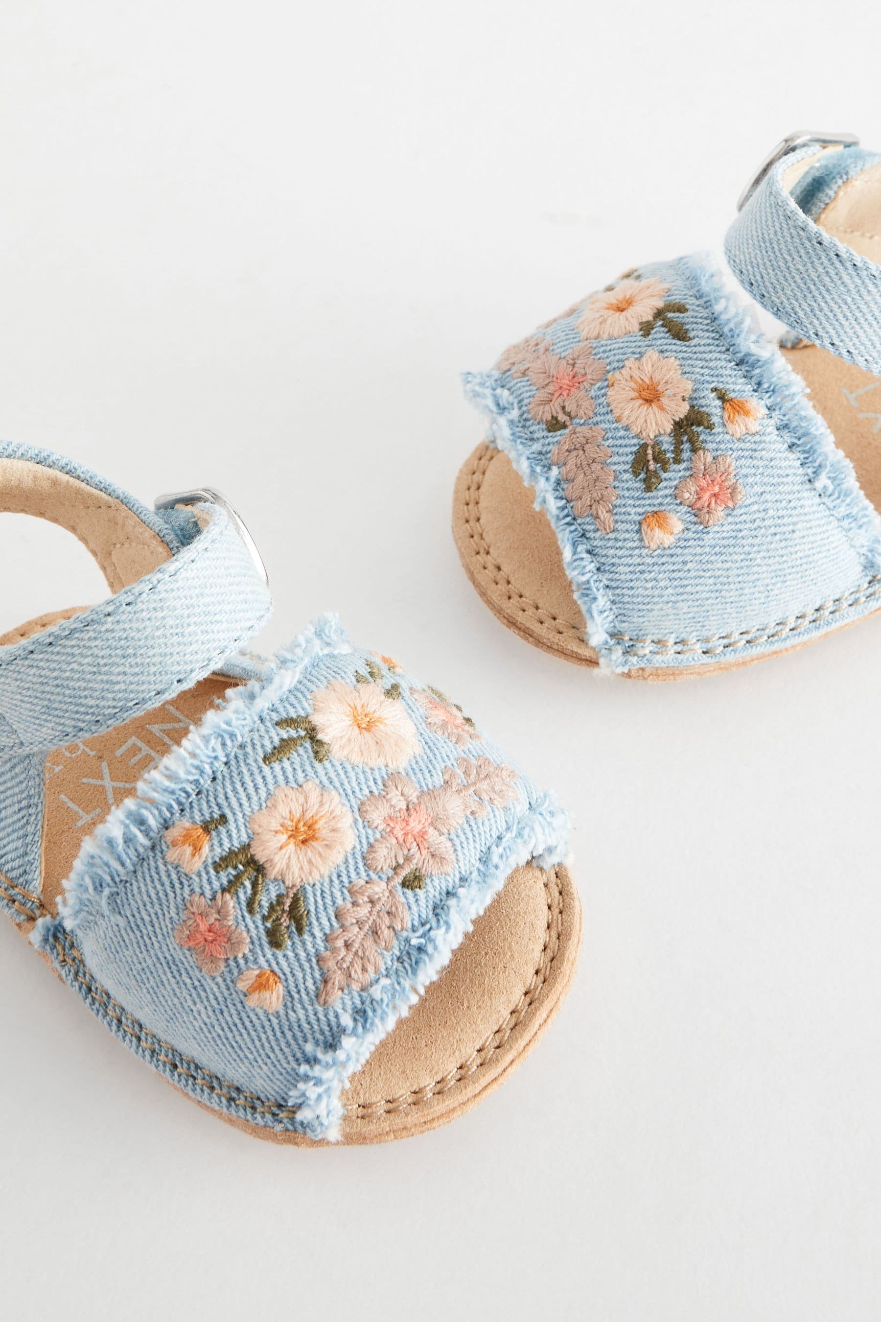 Denim Blue Embroidered Baby Sandals (0-18mths)