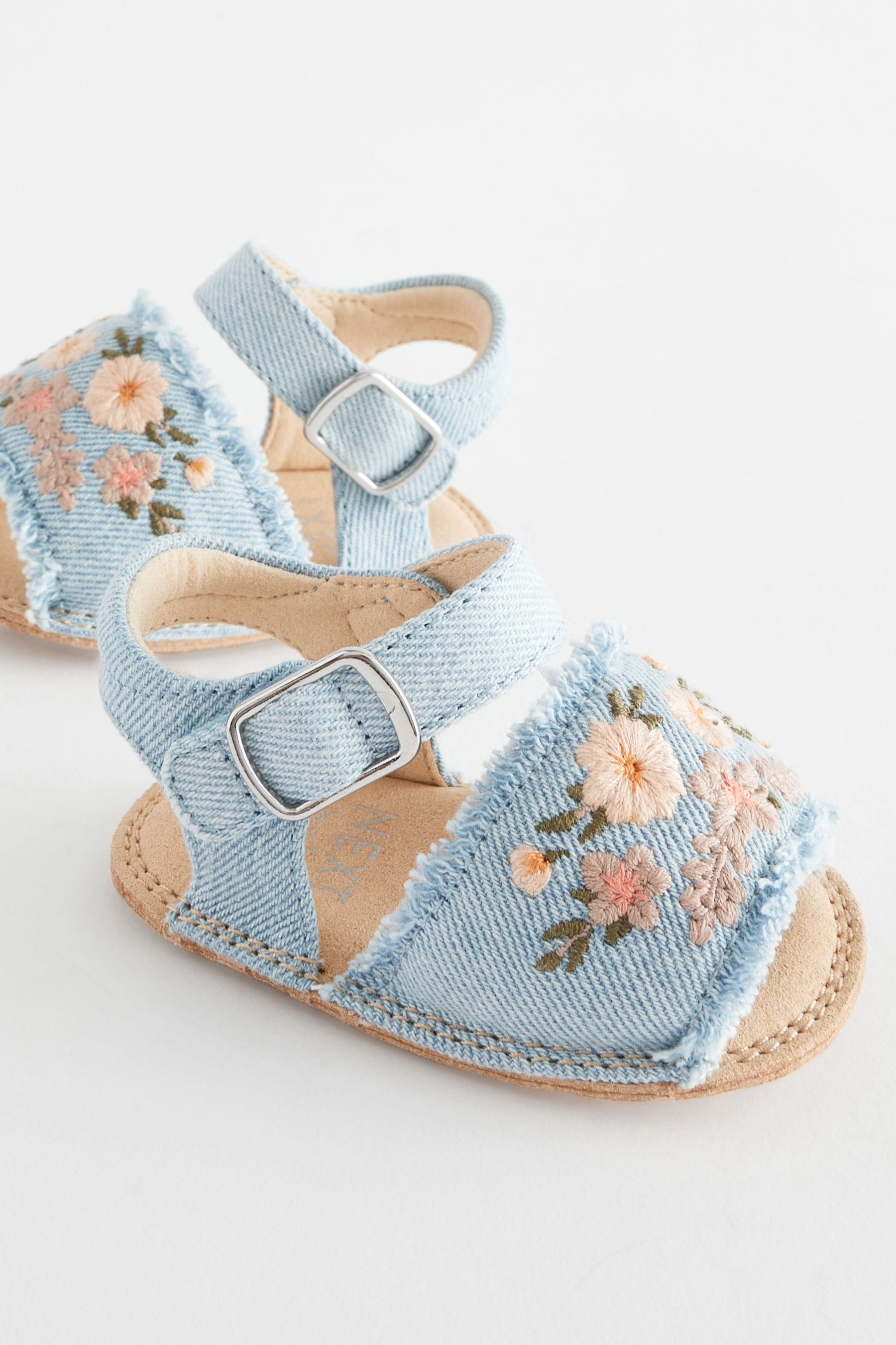 Denim Blue Embroidered Baby Sandals (0-18mths)