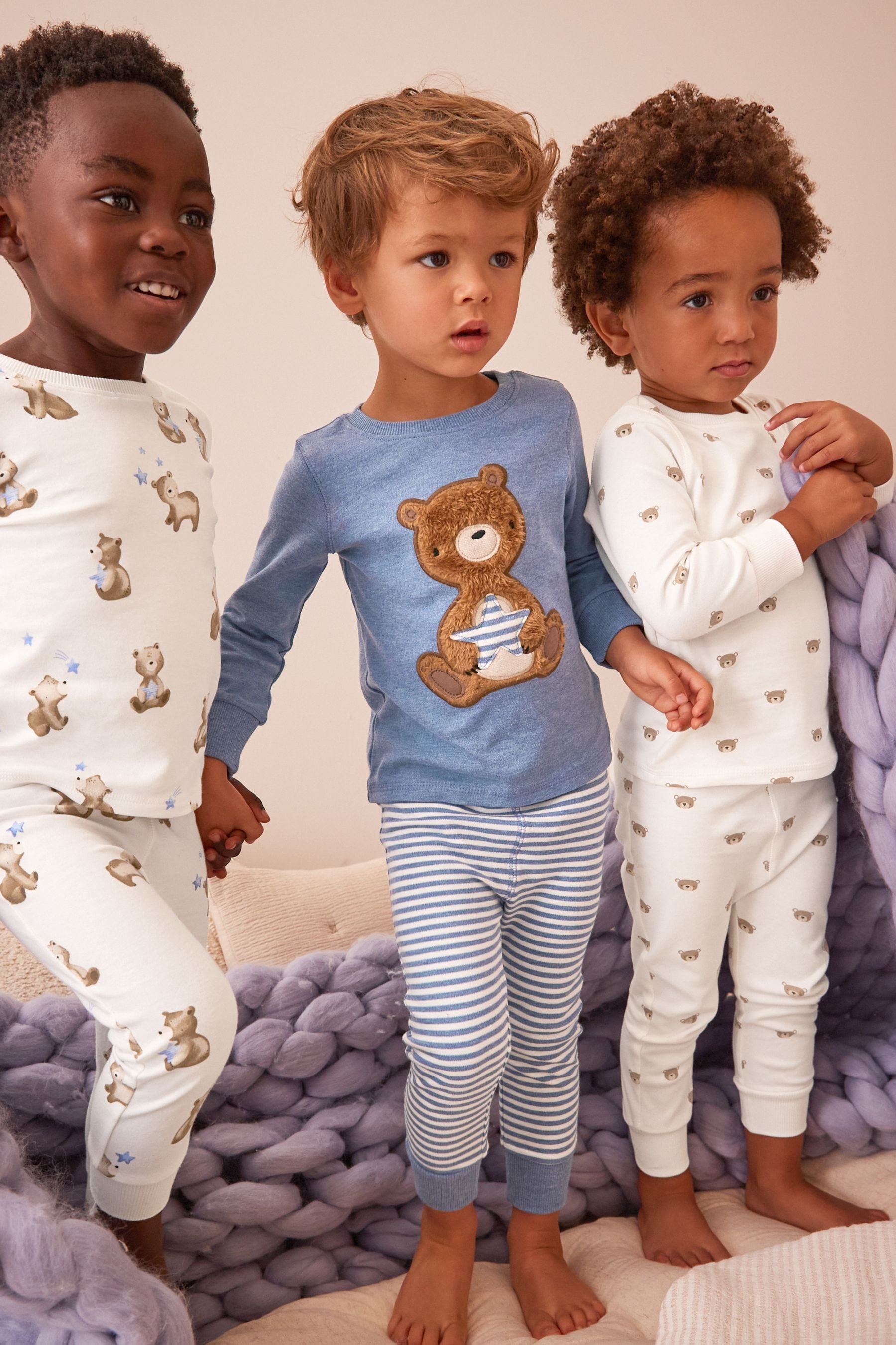 Light Blue Bear 100% Cotton Long Sleeve Pyjamas Set 3 Pack (9mths-6yrs)