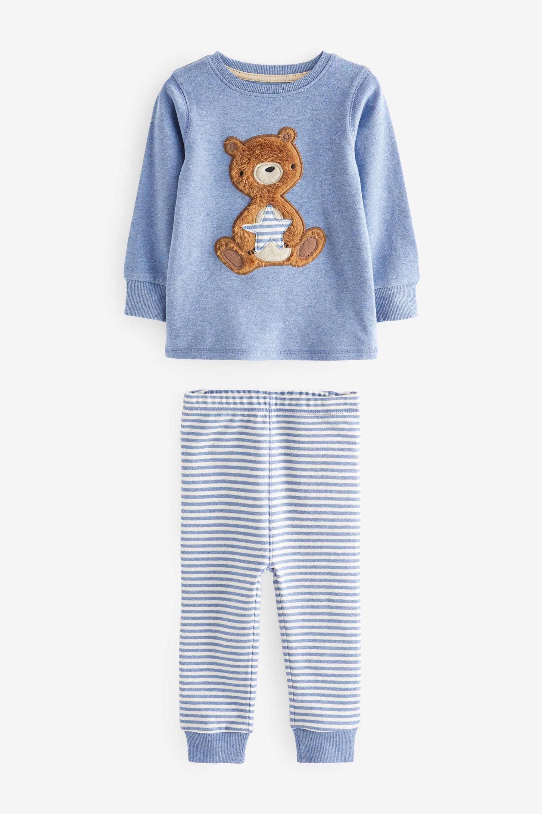 Light Blue Bear 100% Cotton Long Sleeve Pyjamas Set 3 Pack (9mths-6yrs)