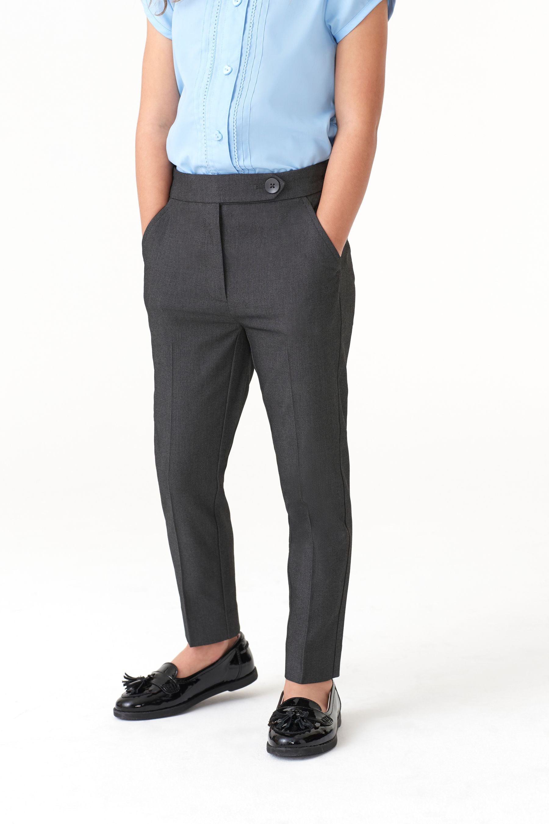 Grey Plain Front School Trousers (3-18yrs)