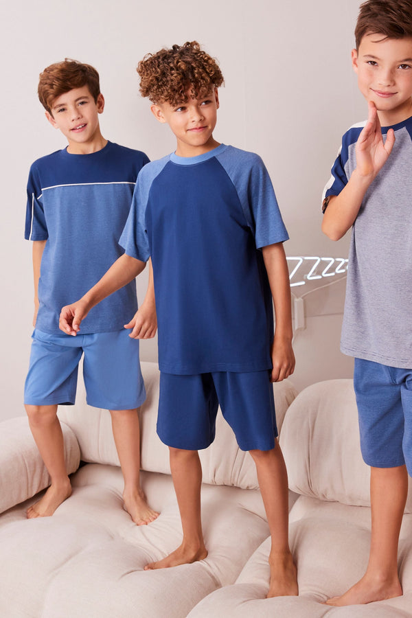 Blue 100% Cotton Short Pyjamas 3 Pack (1.5-16yrs)