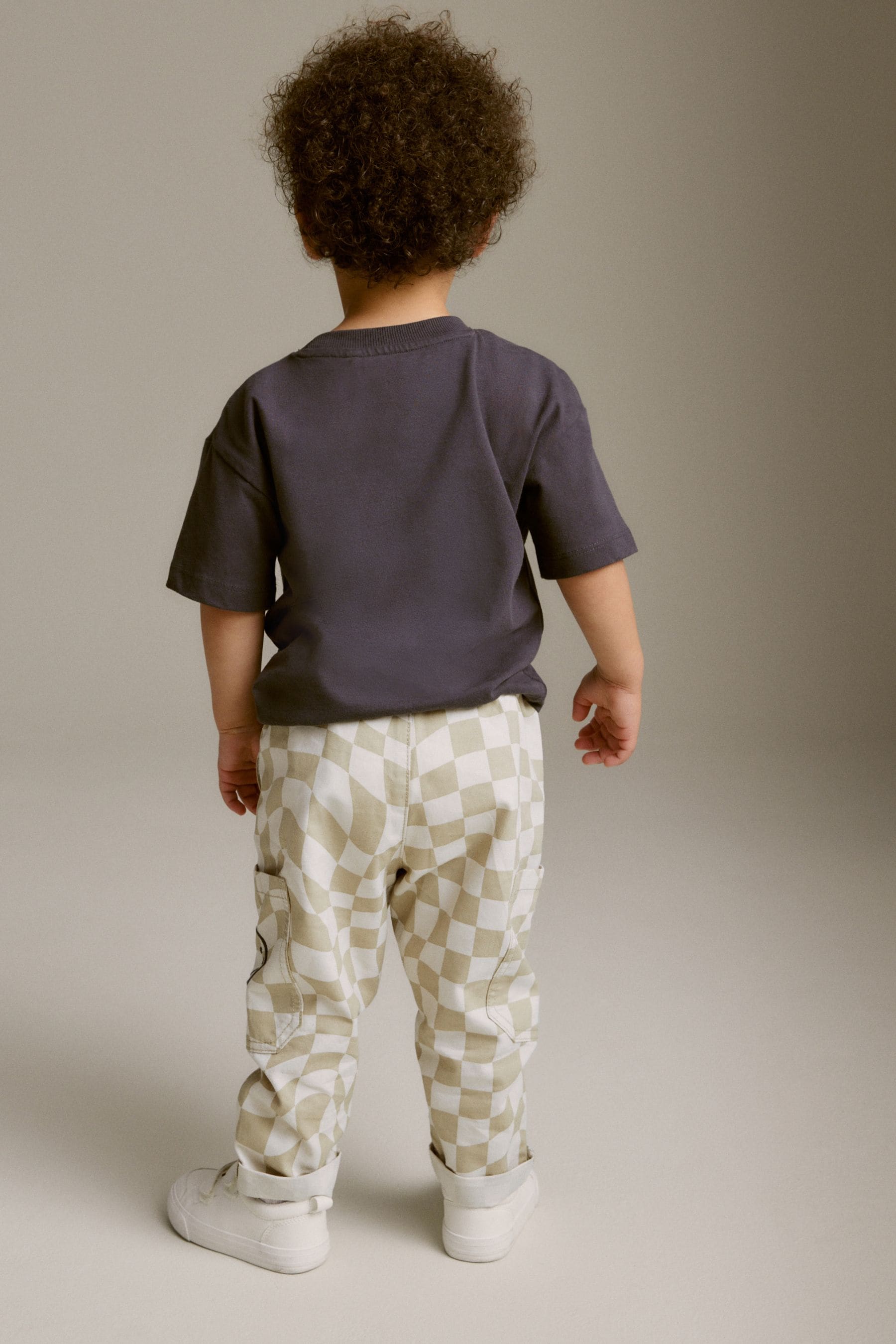 Neutral Checkerboard 100% Cotton Side Pocket Pull-On Trousers (3mths-7yrs)