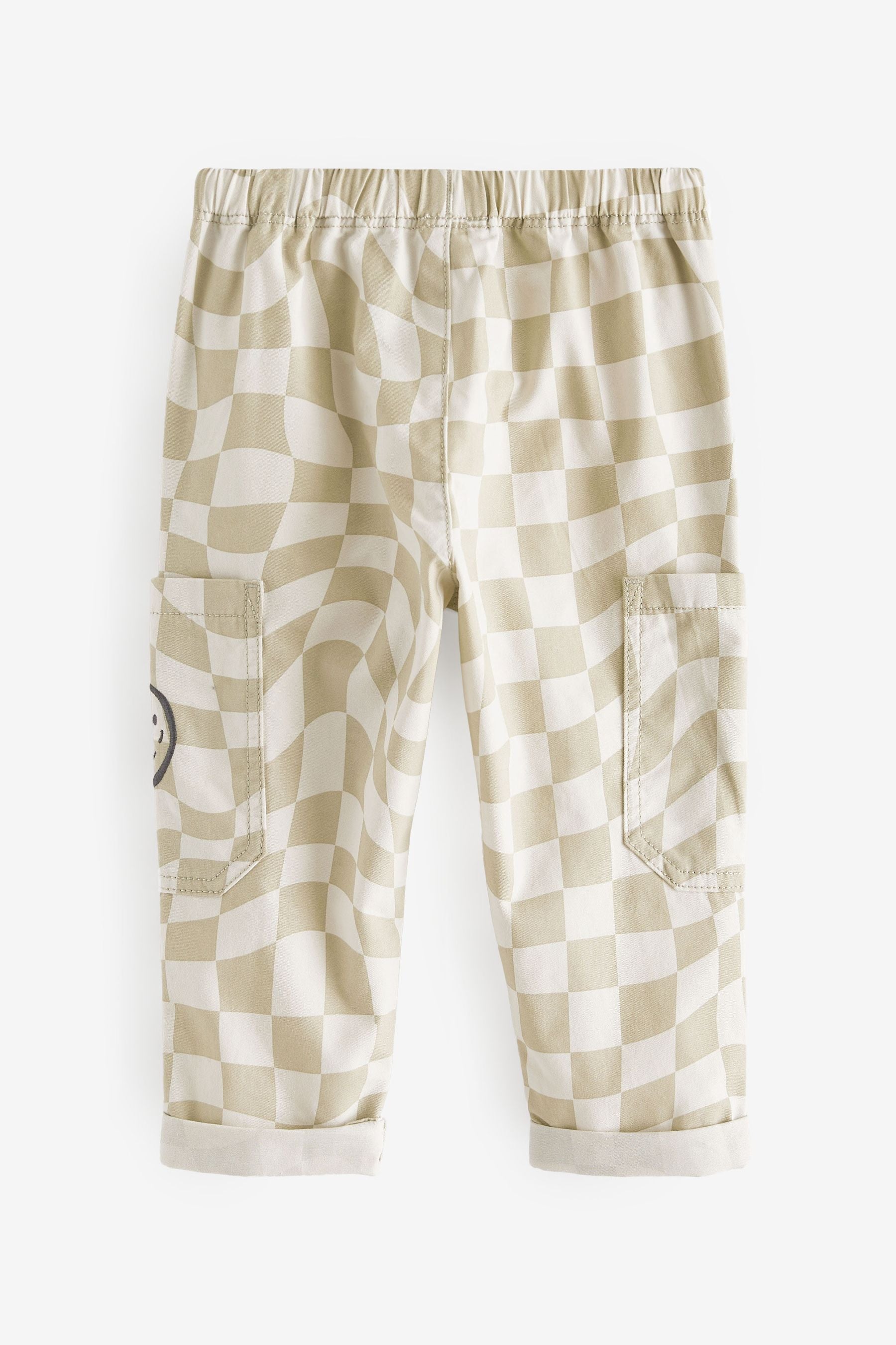 Neutral Checkerboard 100% Cotton Side Pocket Pull-On Trousers (3mths-7yrs)