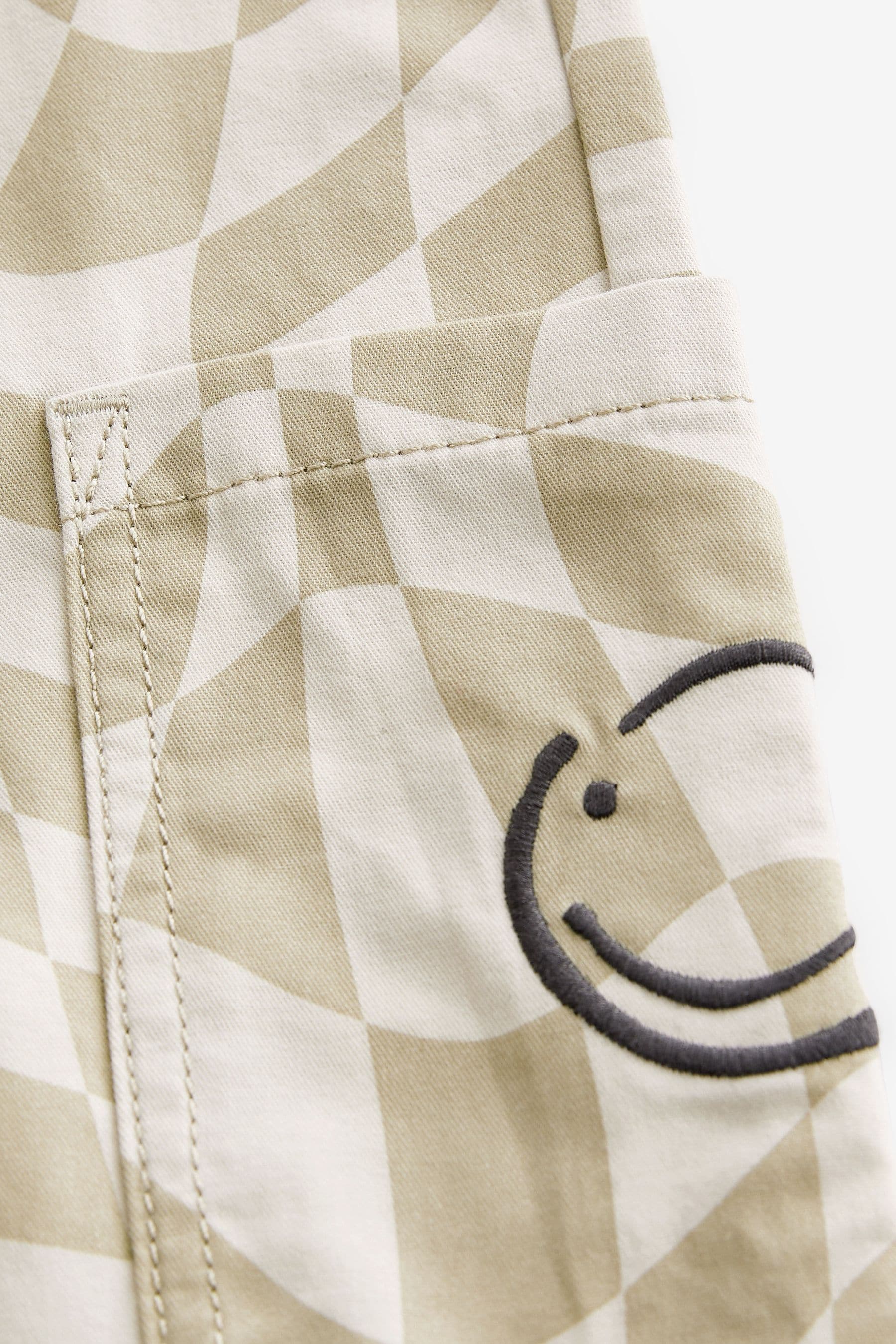 Neutral Checkerboard 100% Cotton Side Pocket Pull-On Trousers (3mths-7yrs)