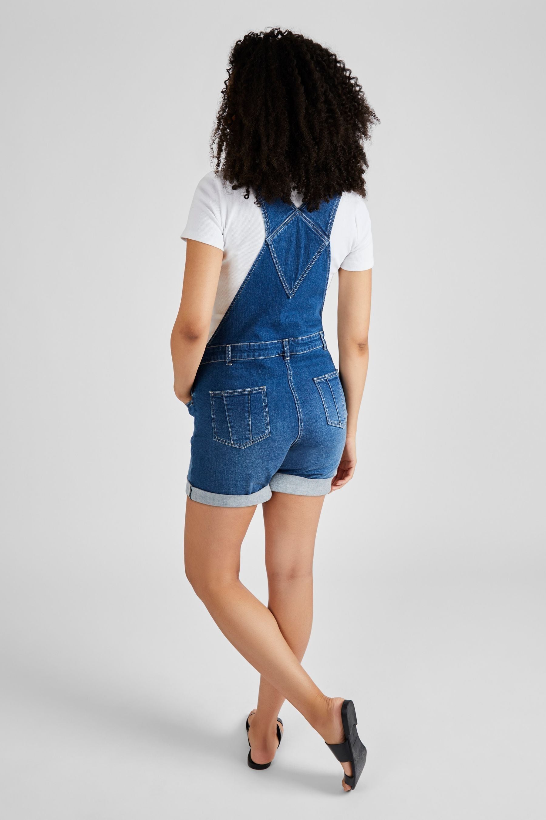 Mid Wash Blue JoJo Maman Bébé Denim Short Maternity Dungarees