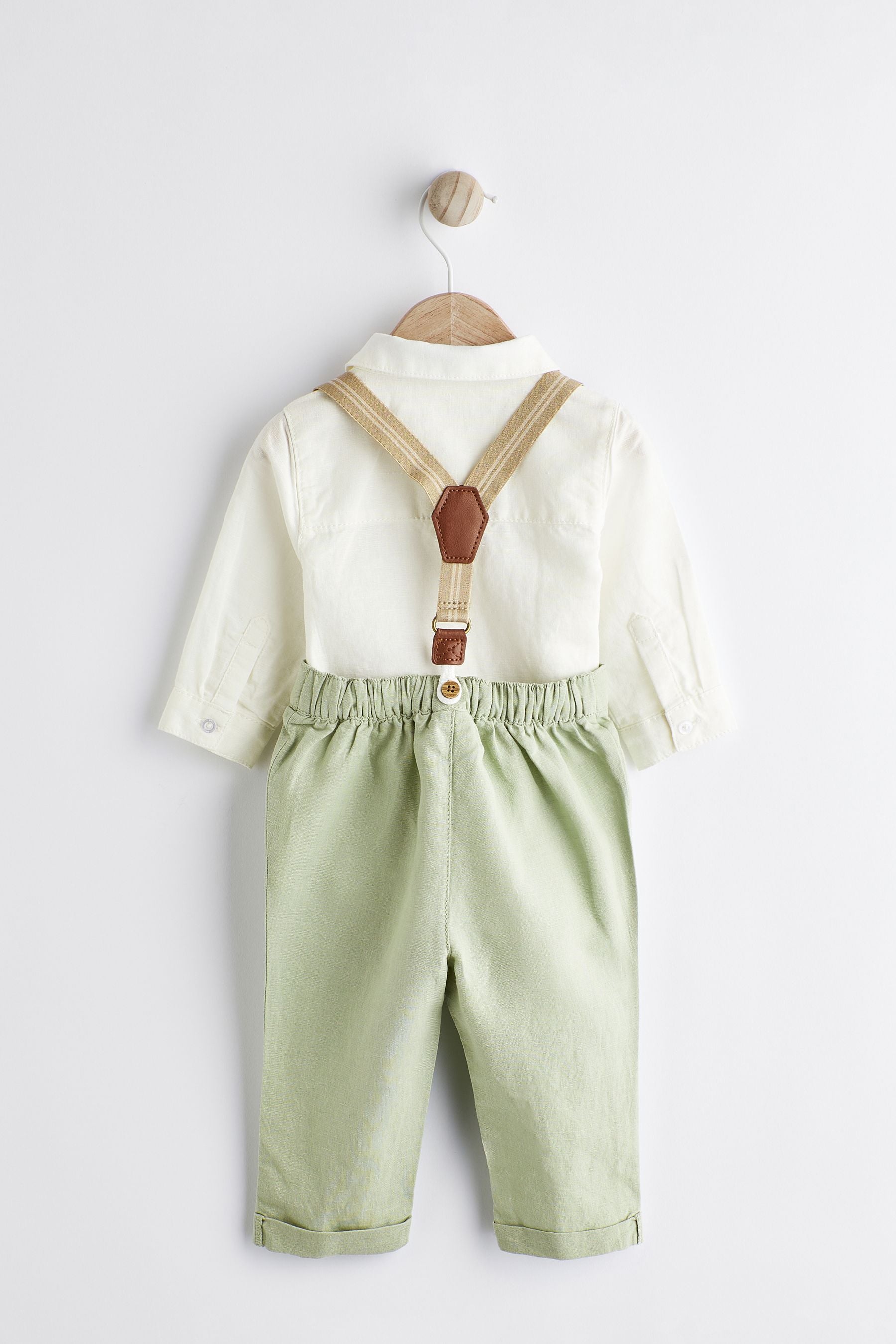 Sage Green Baby Shirt, Trousers and Braces 3 Piece Set (0mths-2yrs)