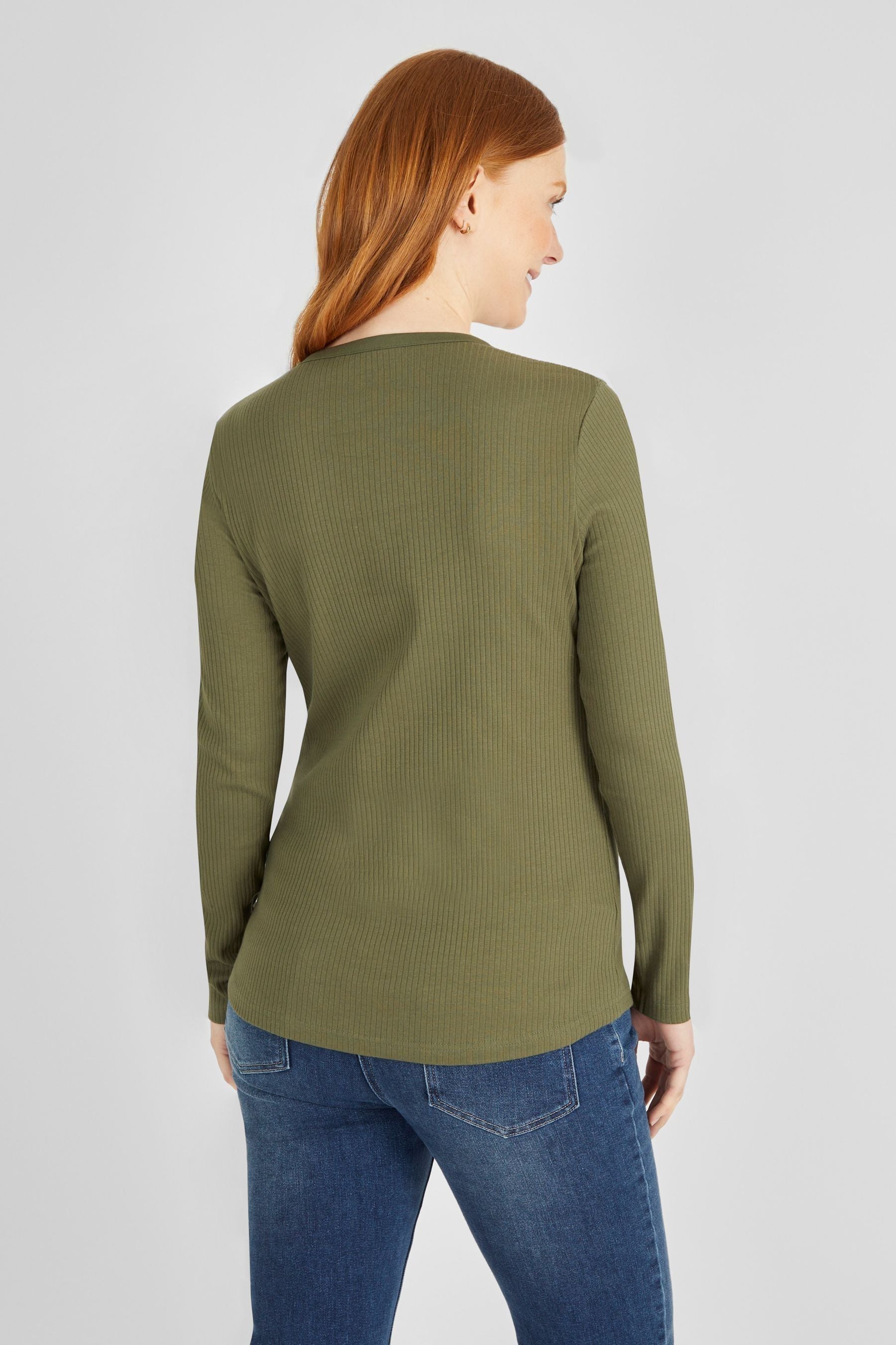 JoJo Maman Bébé Khaki Ribbed Jersey Maternity Top