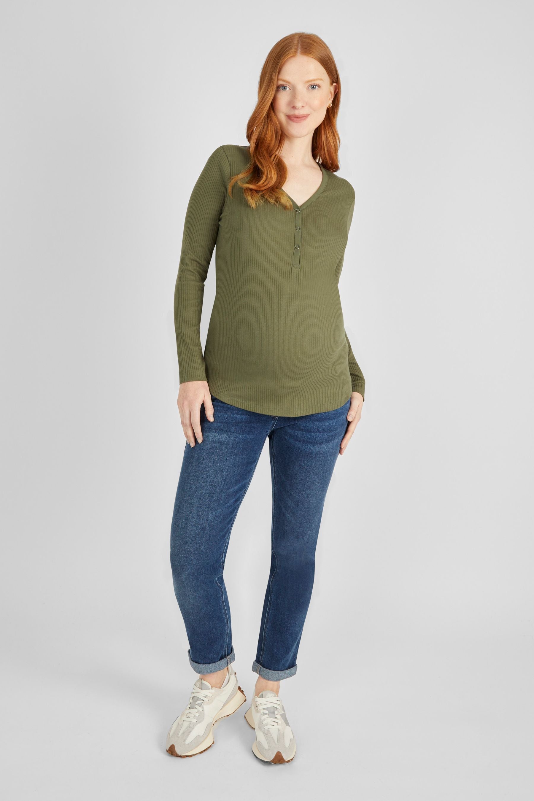 JoJo Maman Bébé Khaki Ribbed Jersey Maternity Top