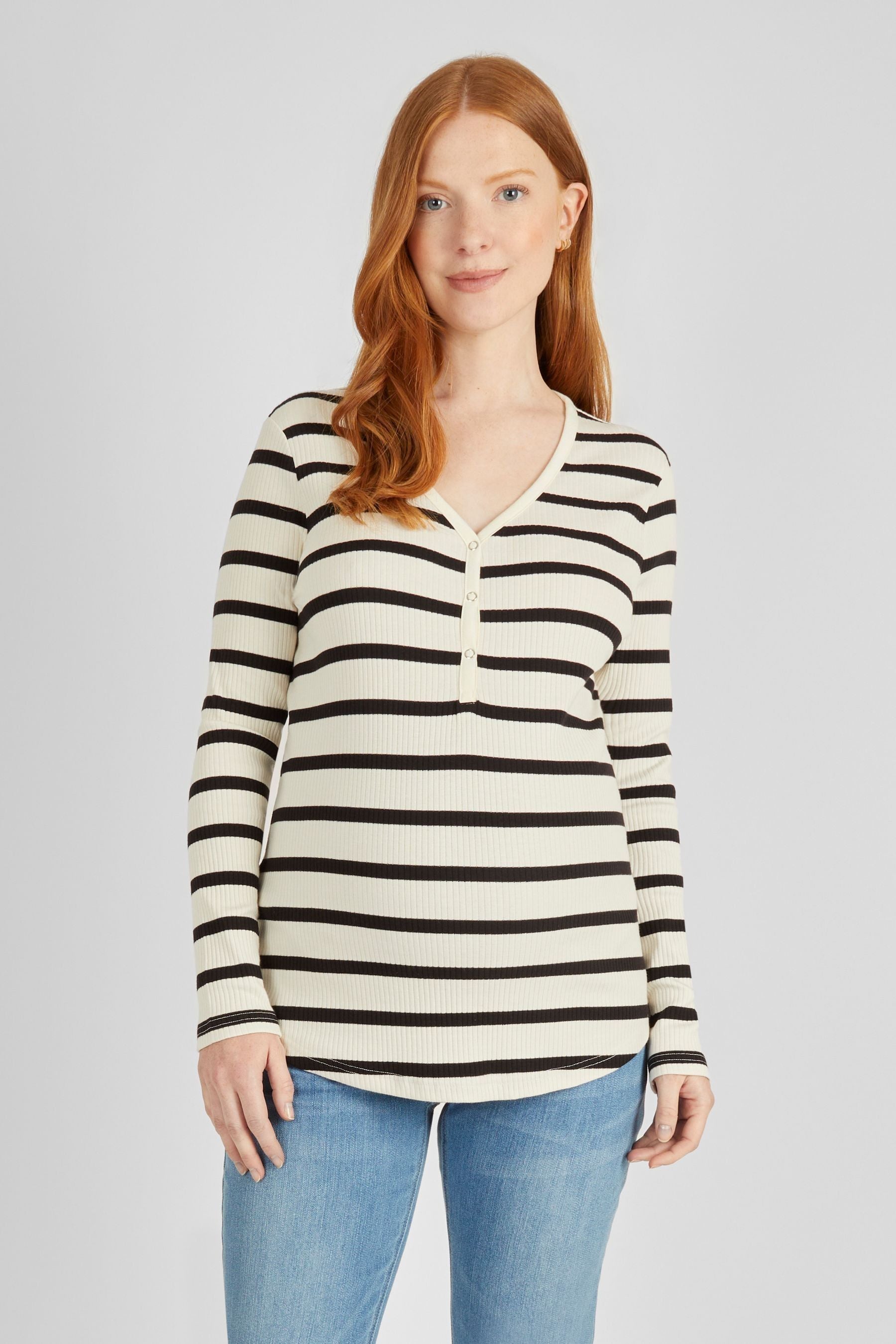 Cream JoJo Maman Bébé Stripe Ribbed Jersey Maternity Top