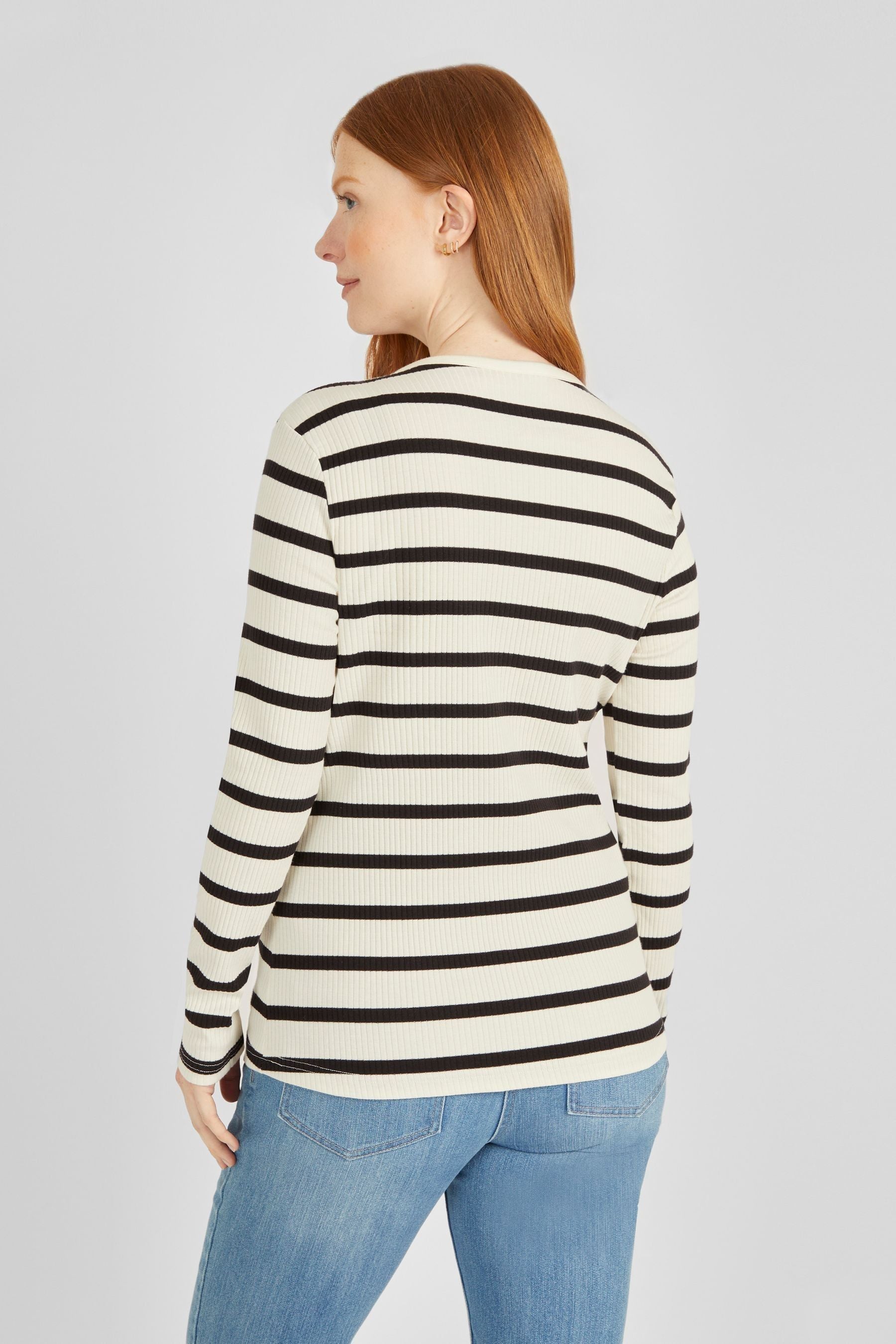 Cream JoJo Maman Bébé Stripe Ribbed Jersey Maternity Top