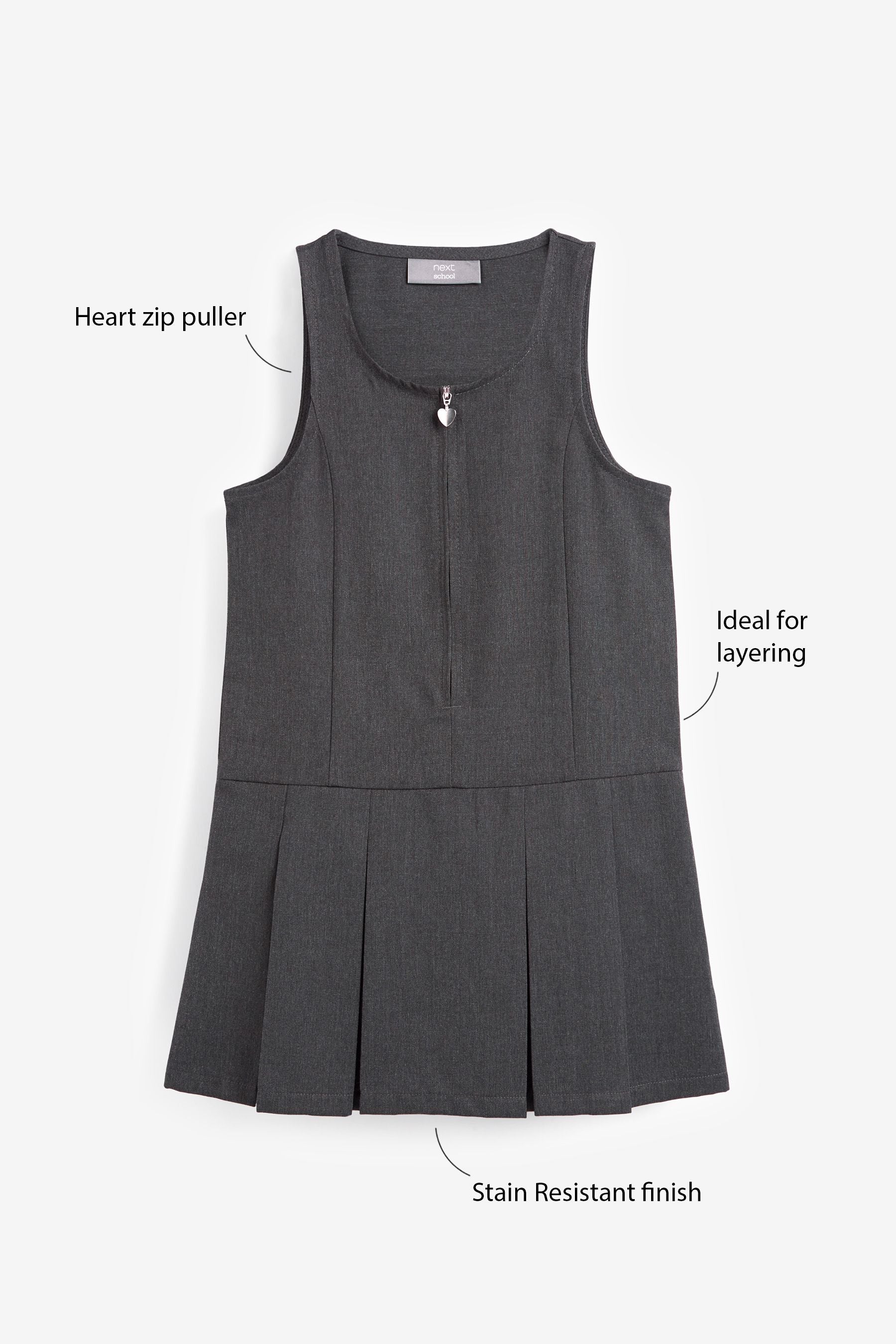 Grey Regular Fit Zip Front School Pinafore (3-14yrs)