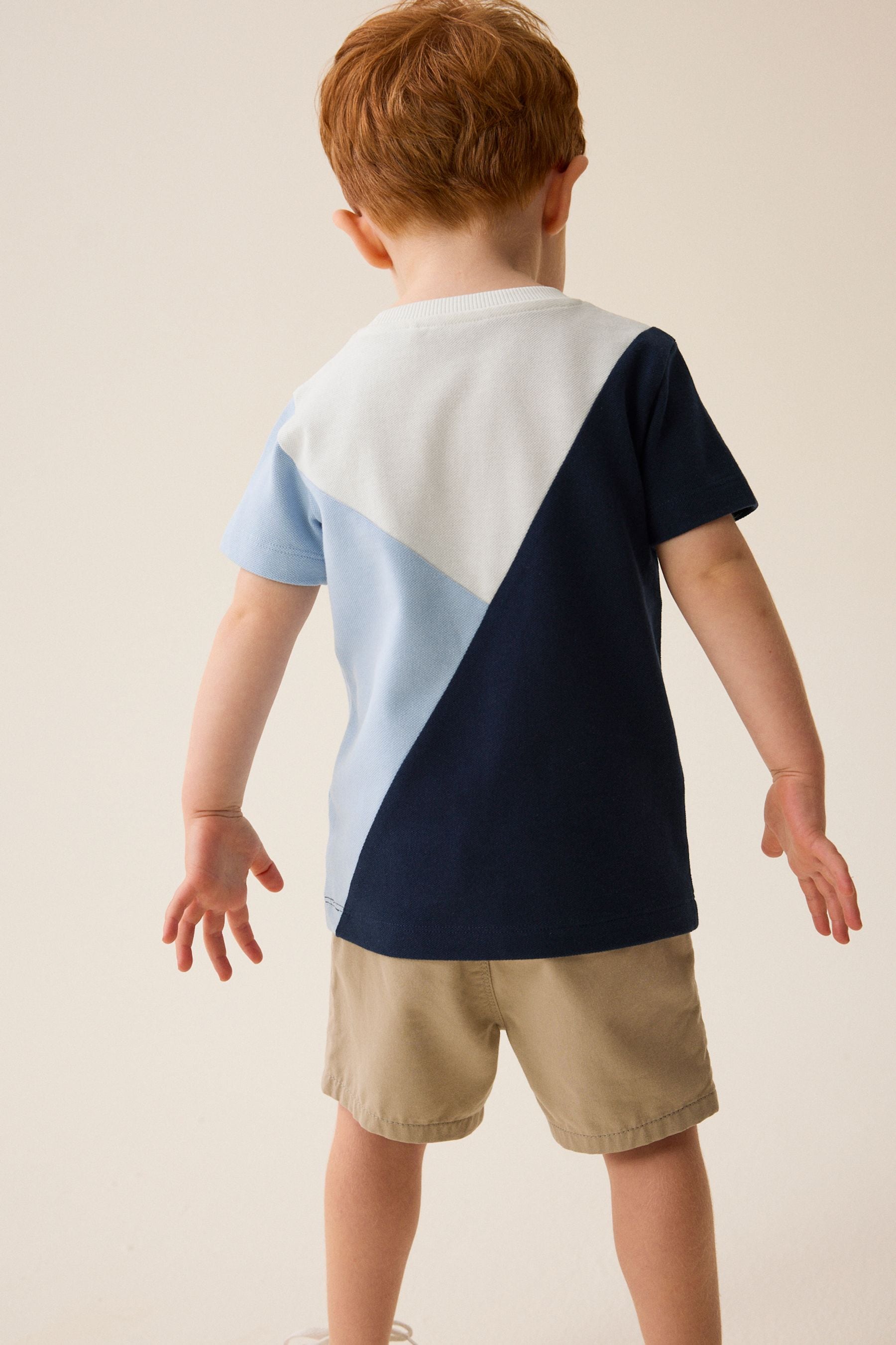 Blue/Navy 100% Cotton Short Sleeve Colourblock T-Shirt (3mths-7yrs)