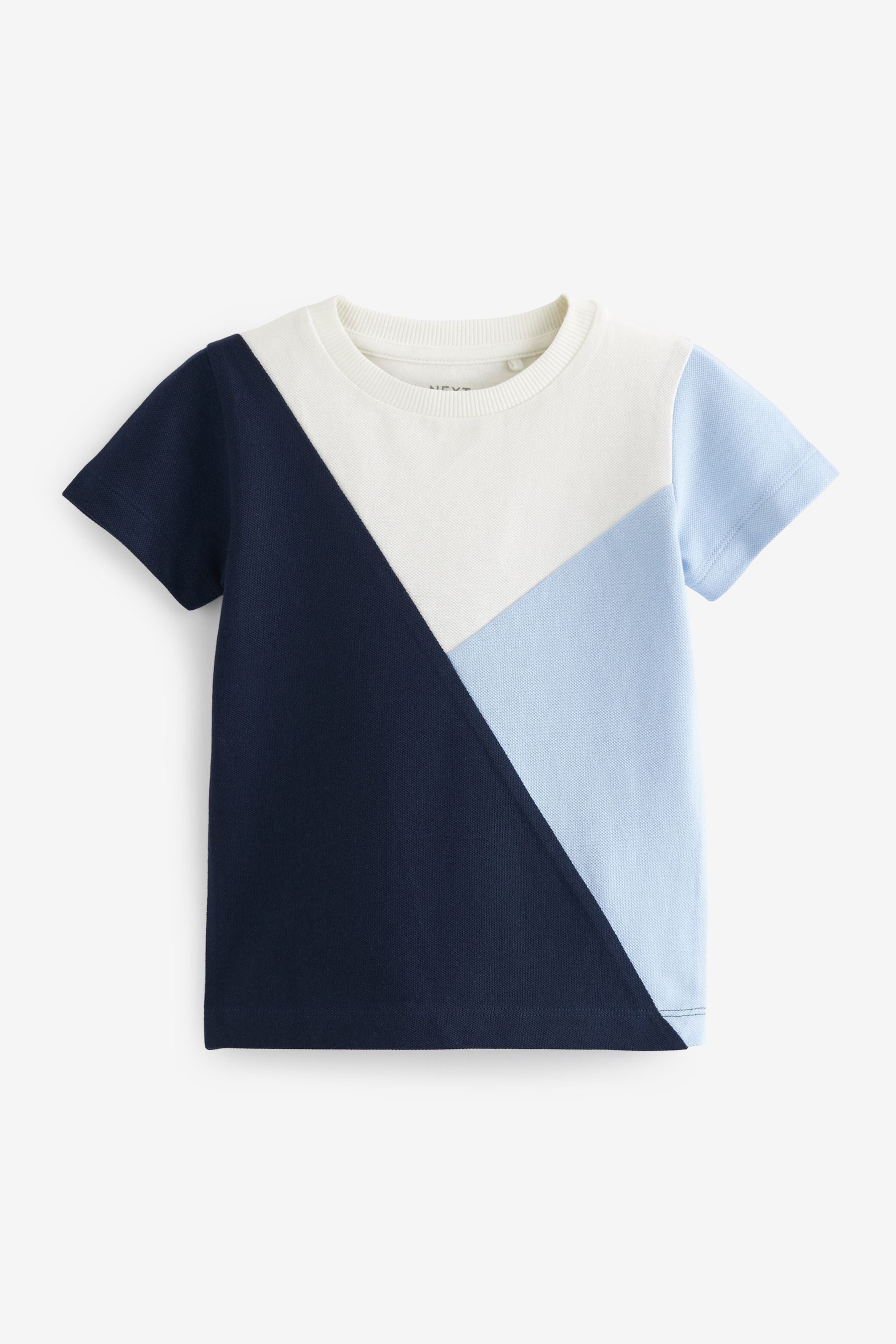 Blue/Navy 100% Cotton Short Sleeve Colourblock T-Shirt (3mths-7yrs)