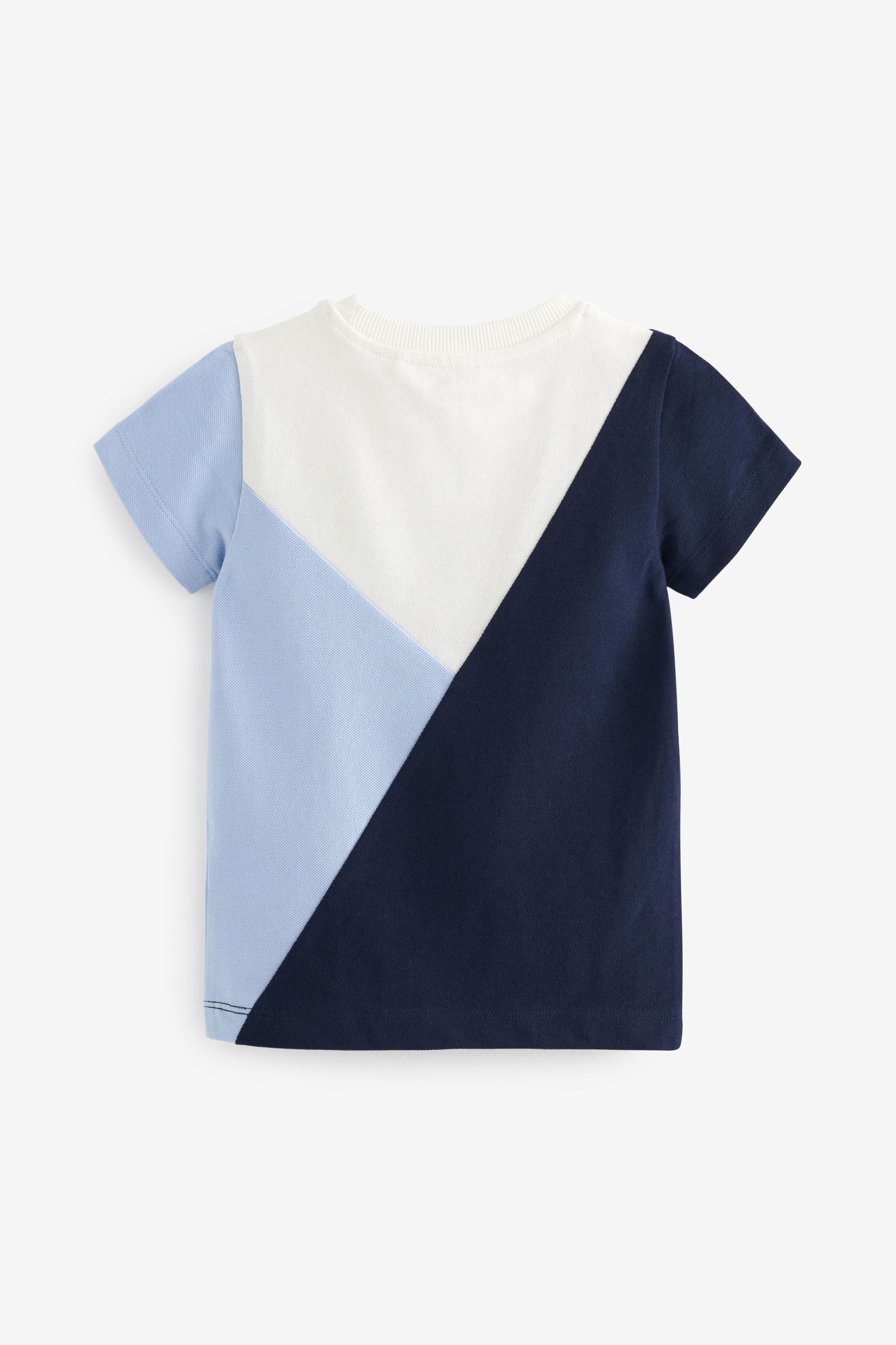 Blue/Navy 100% Cotton Short Sleeve Colourblock T-Shirt (3mths-7yrs)