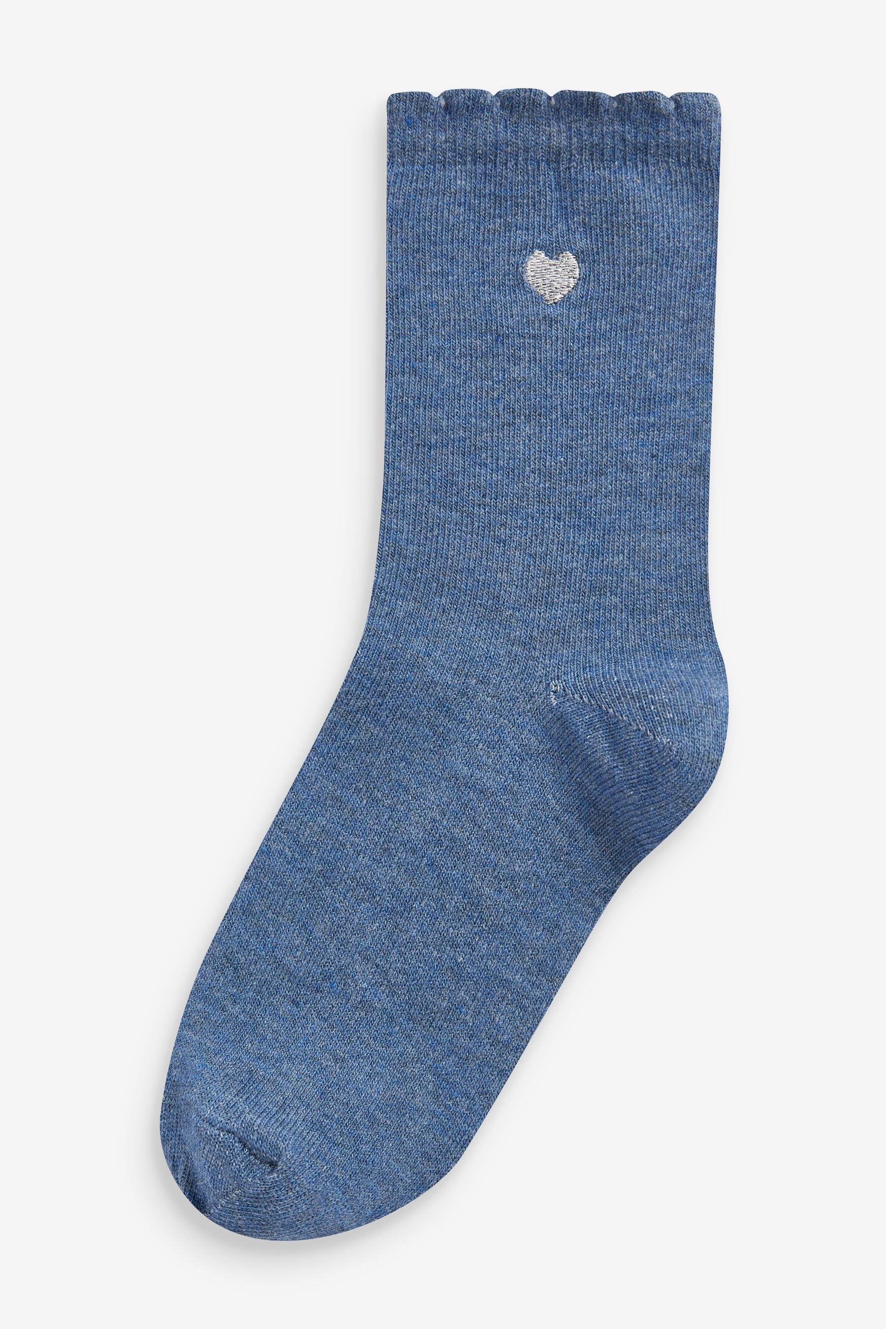 Multi 7 Pack Cotton Rich Heart Embroidered Ankle Socks