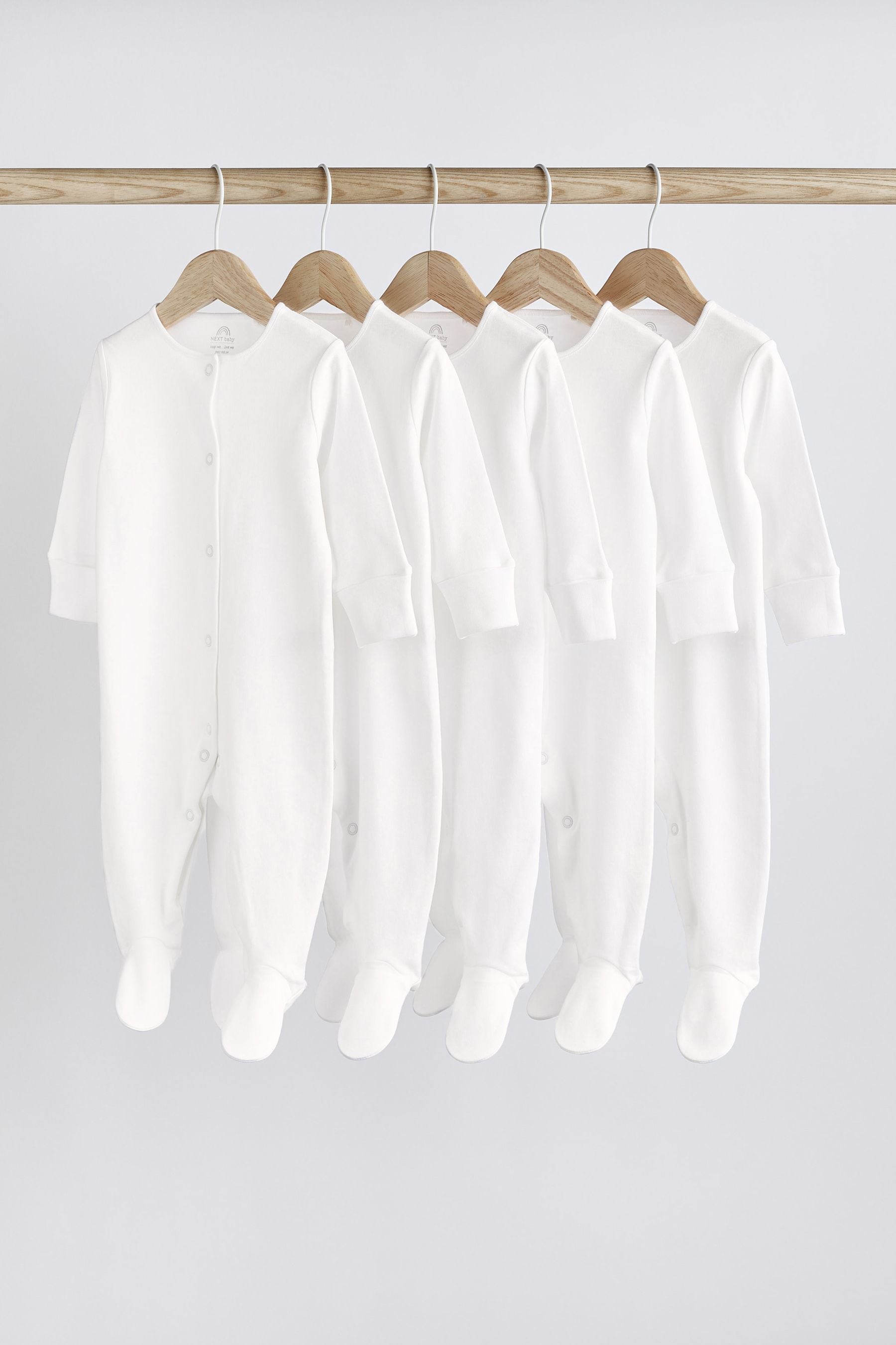 White 5 Pack Baby Sleepsuits (0-18mths)