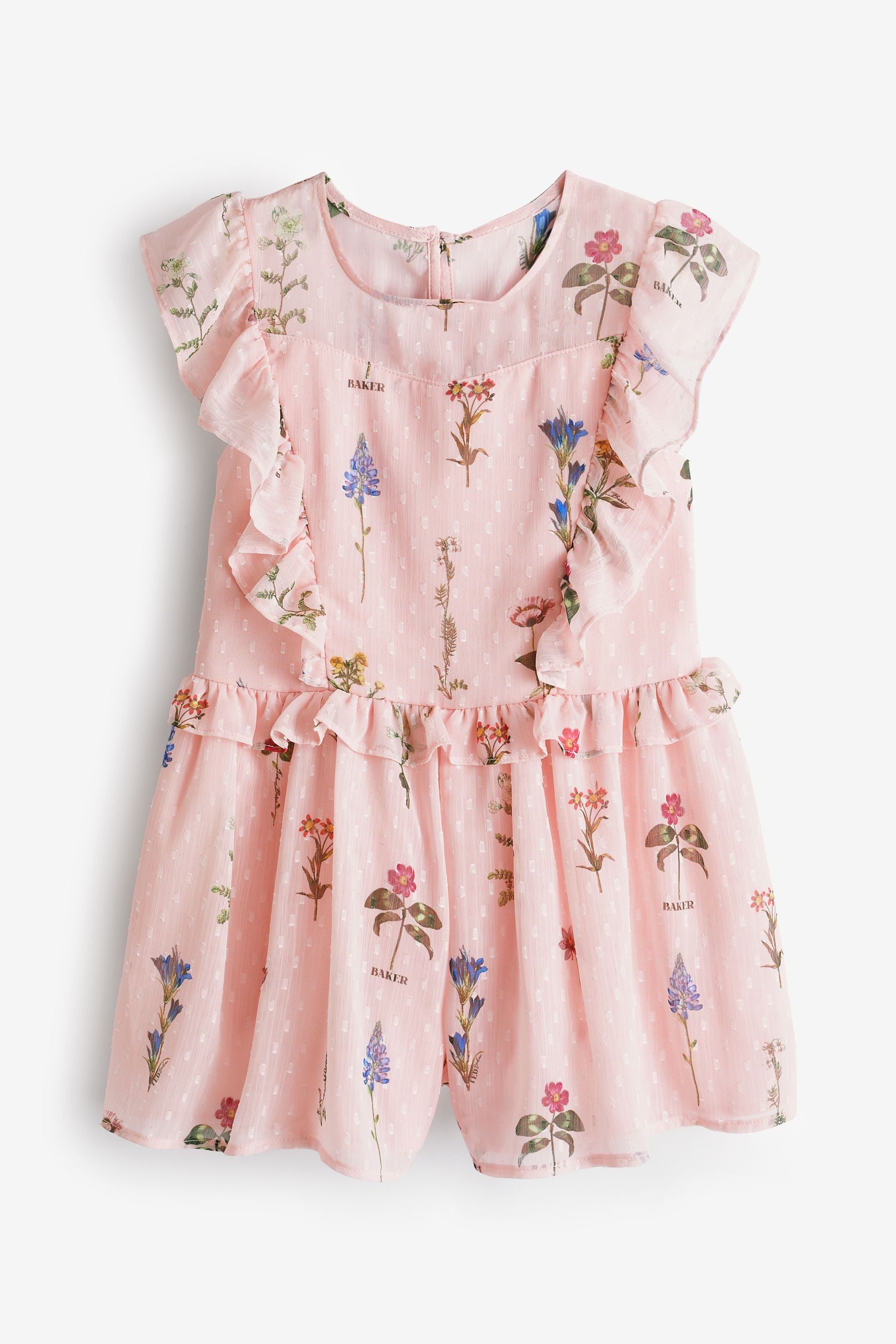 Pink Baker by Ted Baker Pink Frilled Chiffon Playsuit