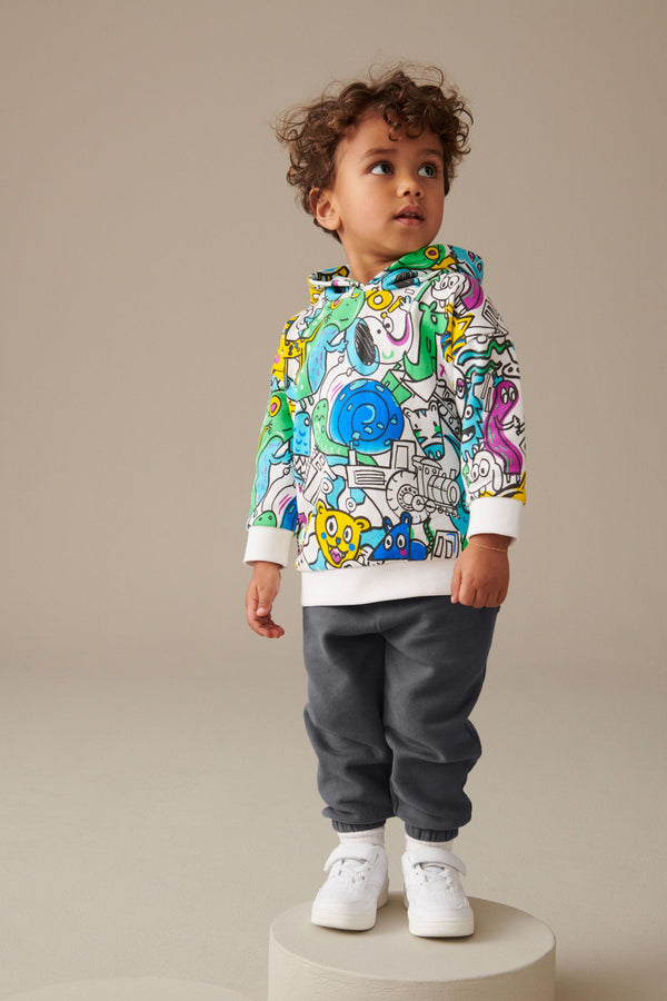 Blue/Charcoal Grey 2 Piece Graffiti Hoodie And Joggers Set (3mths-7yrs)