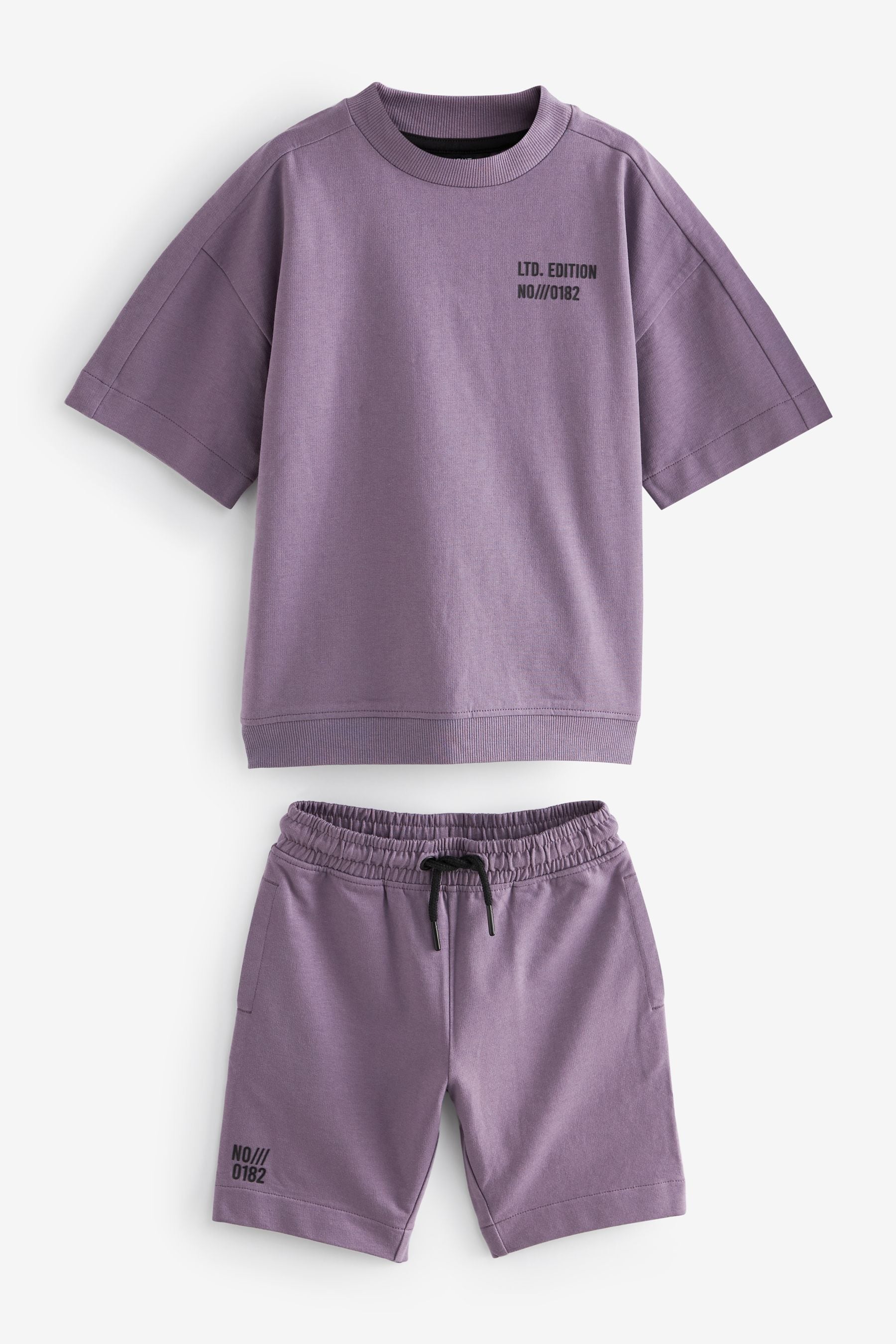 Purple 100% Cotton Midweight Shorts Sleeves Crew T-Shirt and Shorts Set (3-16yrs)