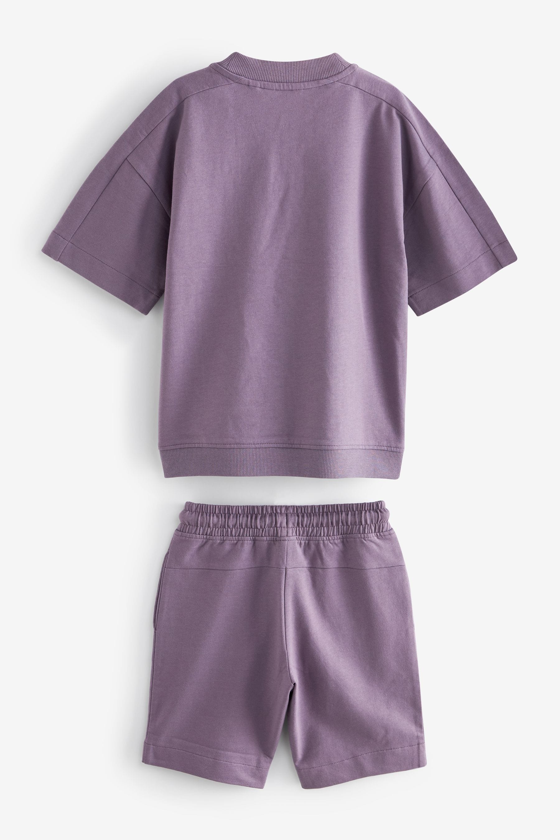 Purple 100% Cotton Midweight Shorts Sleeves Crew T-Shirt and Shorts Set (3-16yrs)