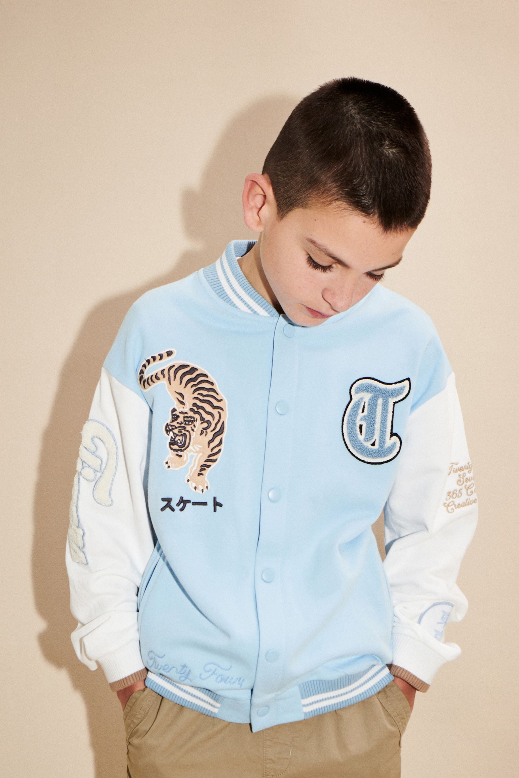 Blue/White Tiger Varsity Bomber Jacket (3-16yrs)