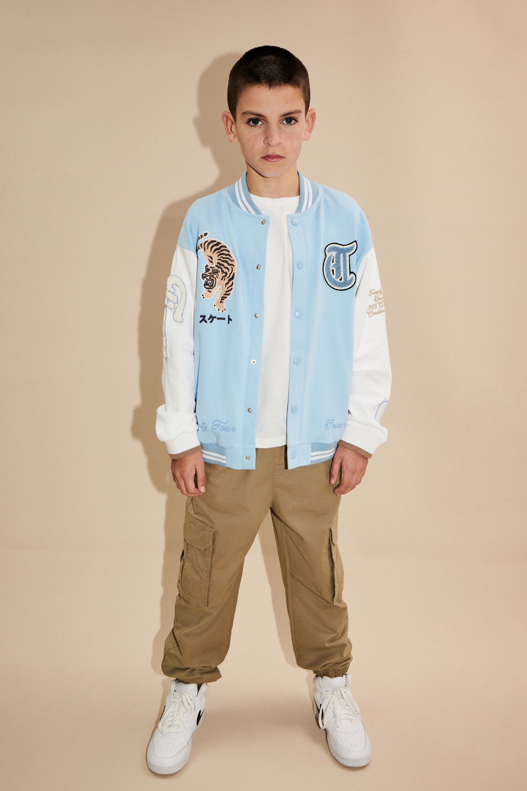 Blue/White Tiger Varsity Bomber Jacket (3-16yrs)