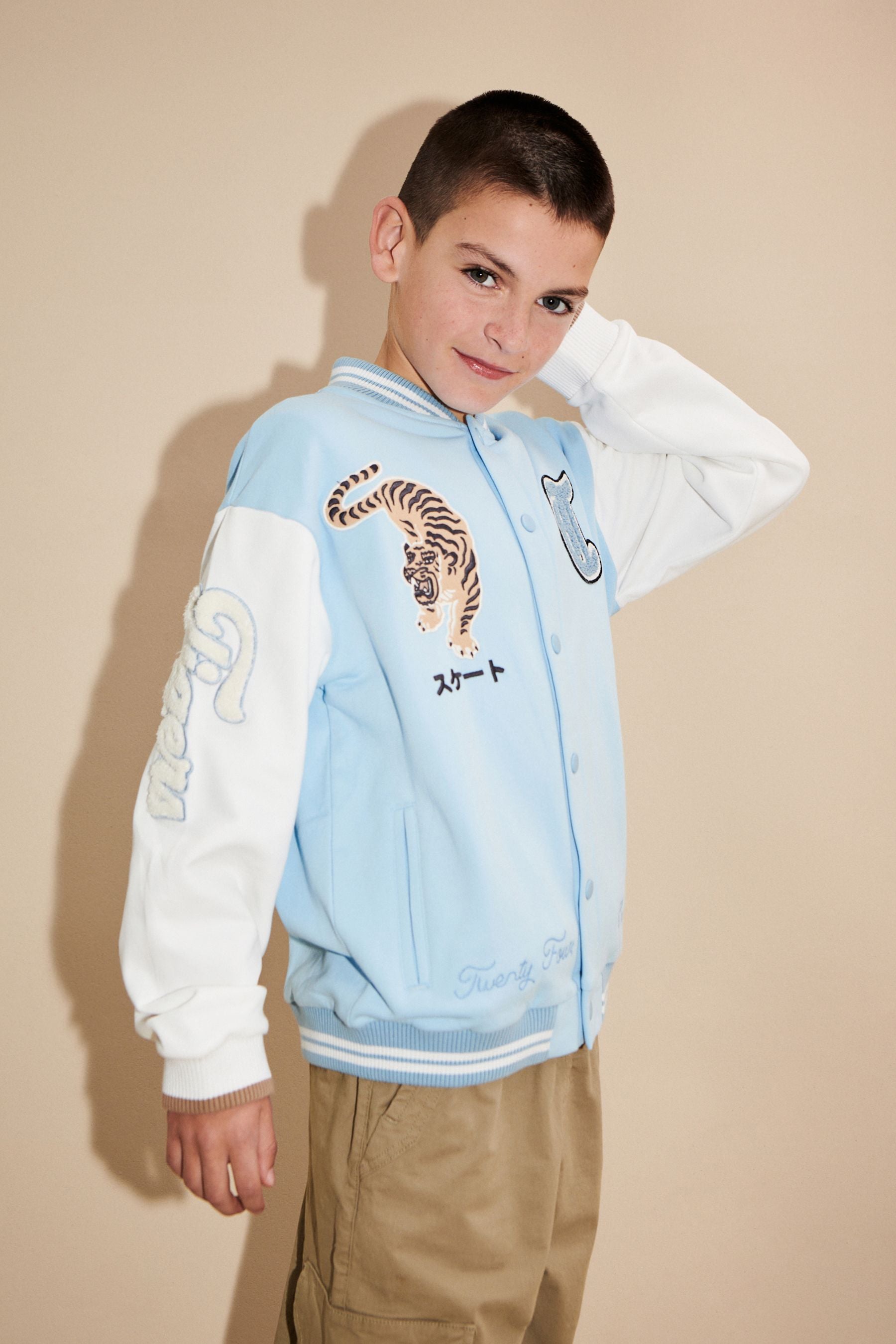 Blue/White Tiger Varsity Bomber Jacket (3-16yrs)