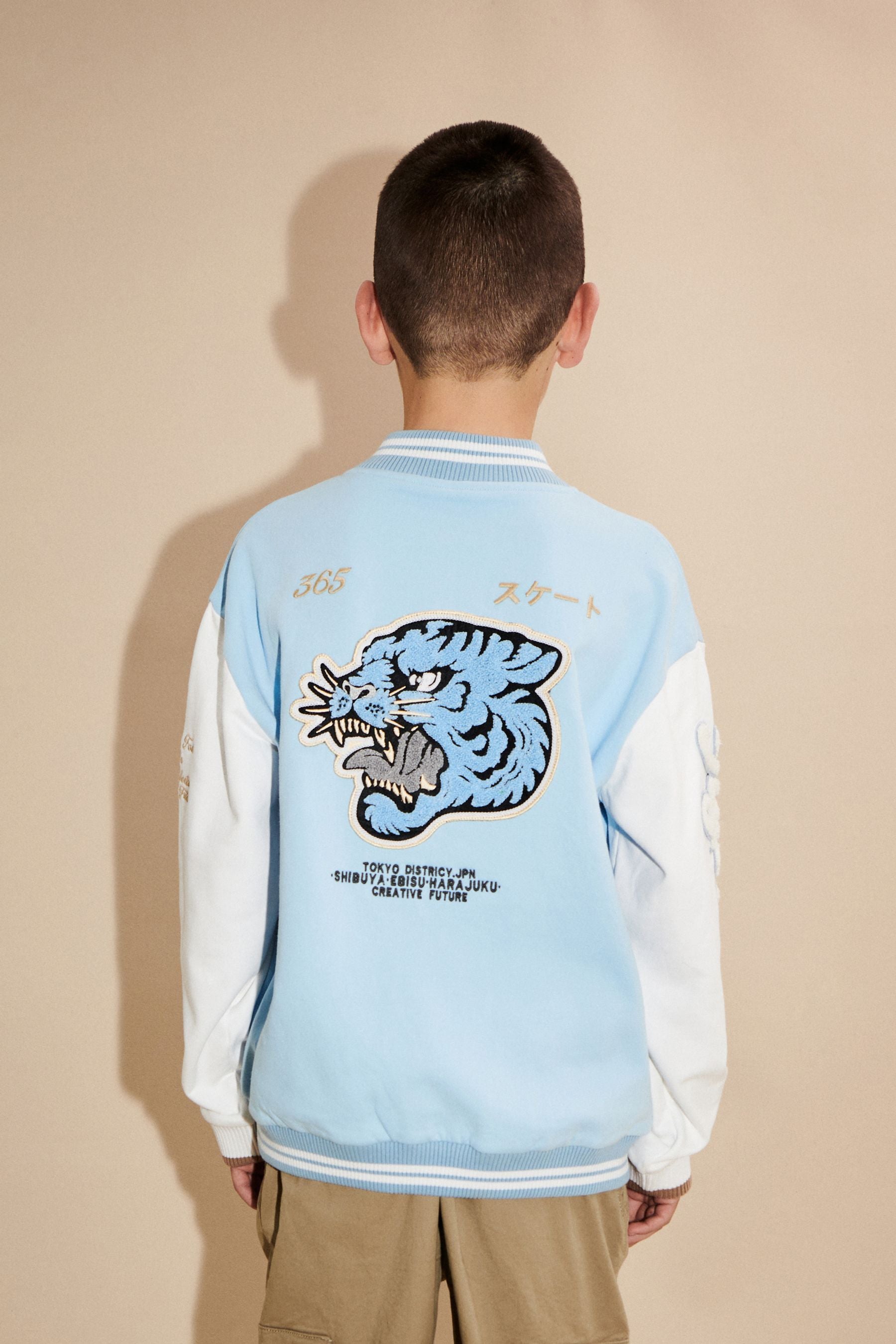 Blue/White Tiger Varsity Bomber Jacket (3-16yrs)