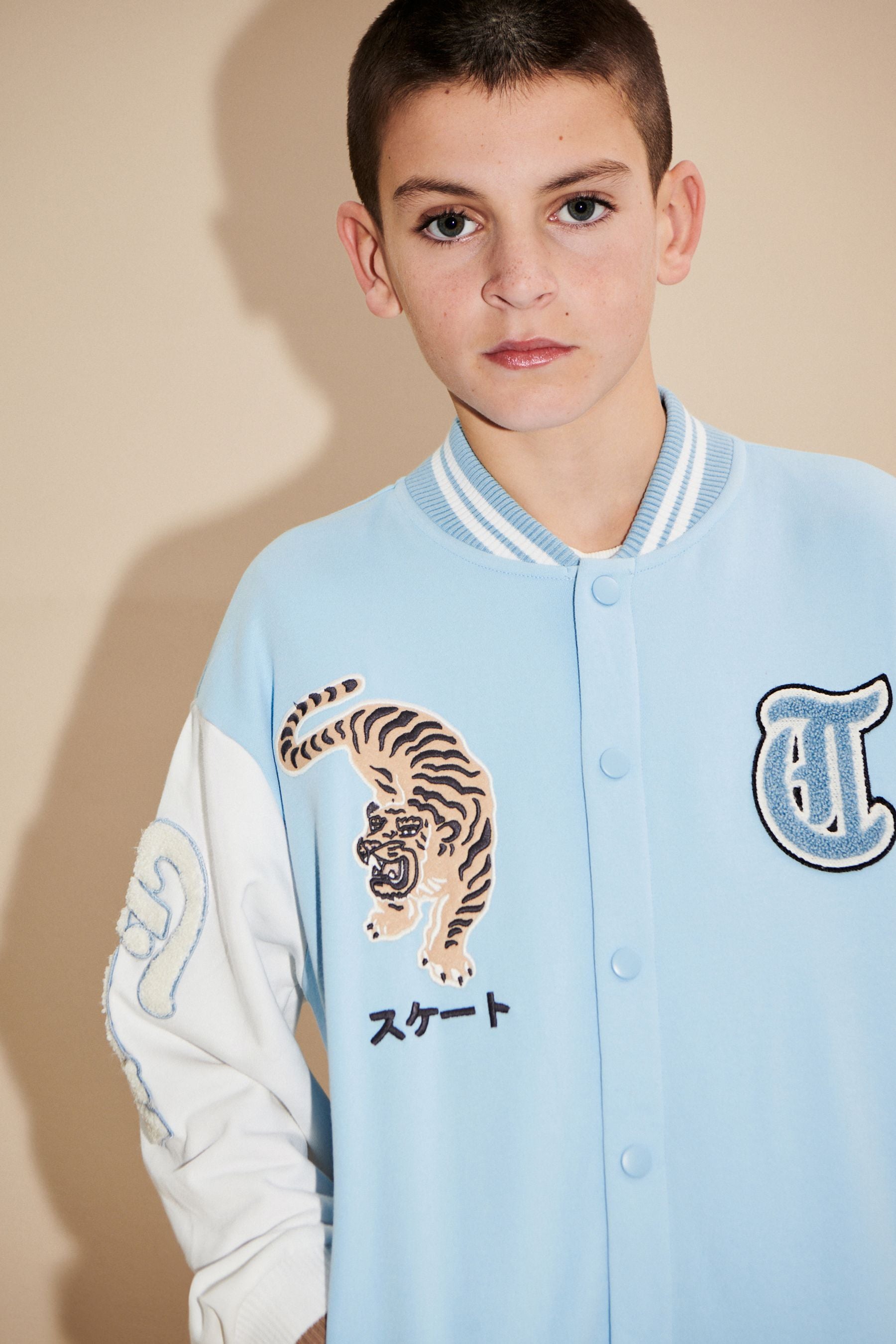 Blue/White Tiger Varsity Bomber Jacket (3-16yrs)