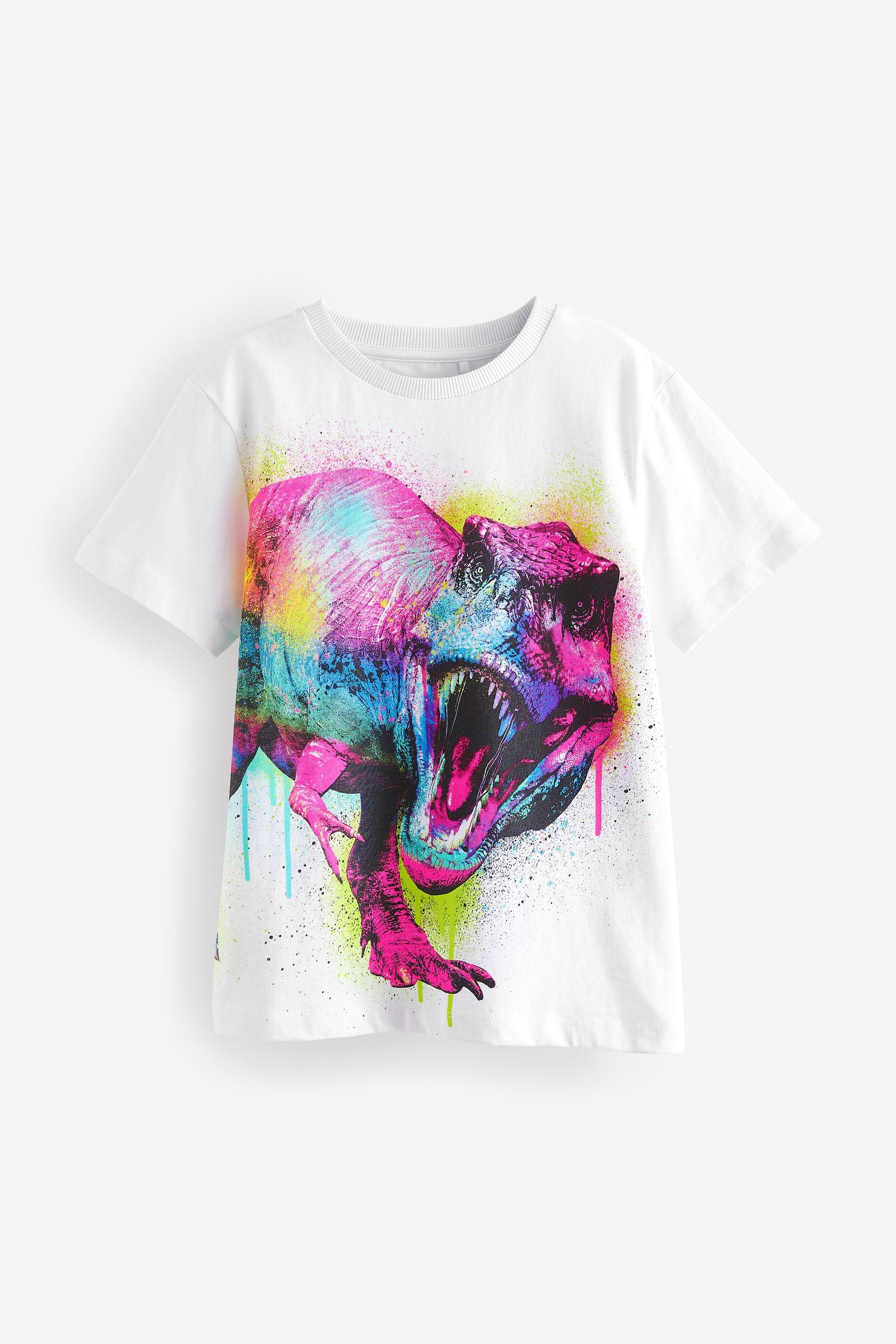 White Rainbow Dino Short Sleeve Graphic T-Shirt (3-16yrs)