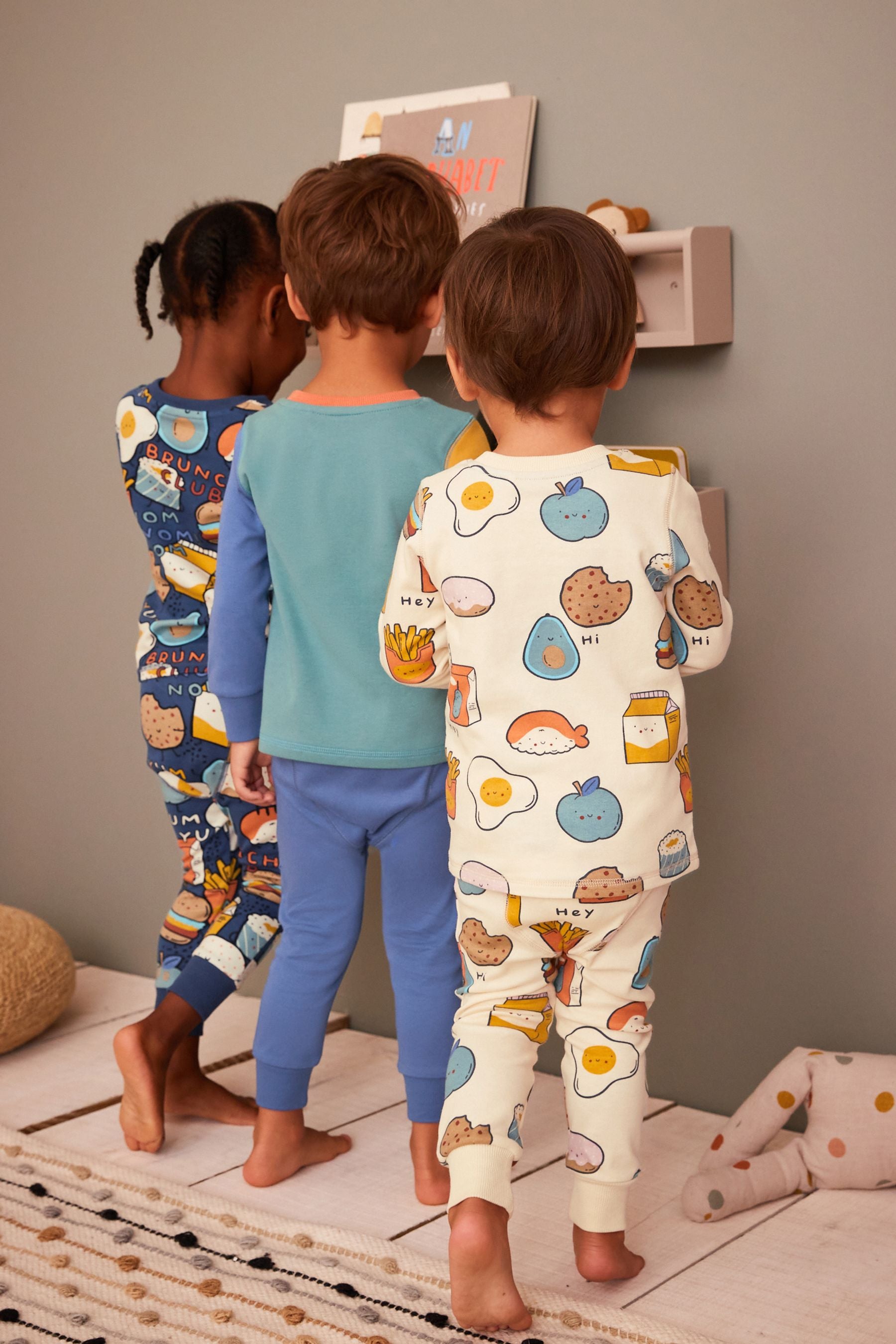 Blue/Green Food Snuggle Pyjamas 3 Pack (9mths-8yrs)