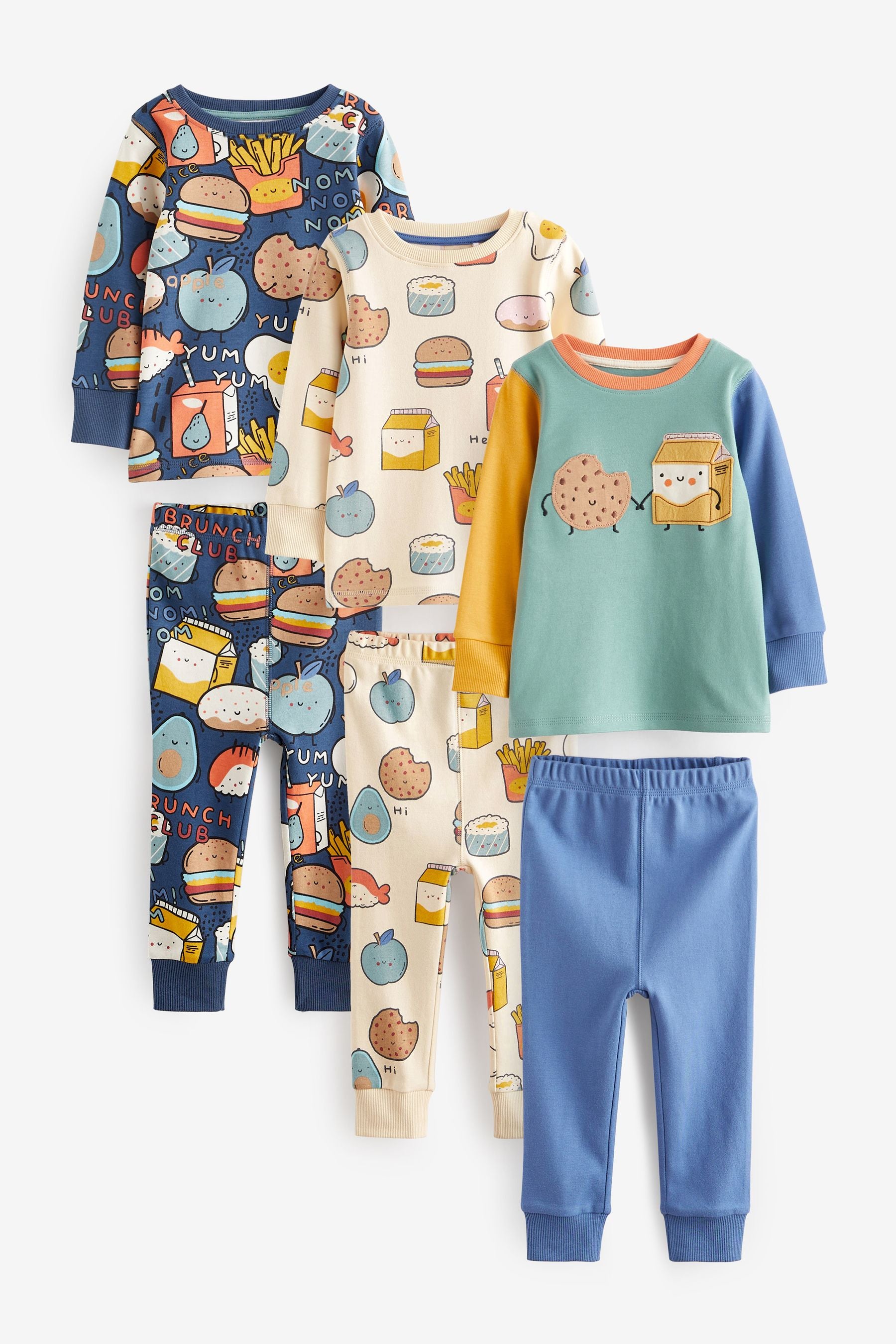 Blue/Green Food Snuggle Pyjamas 3 Pack (9mths-8yrs)