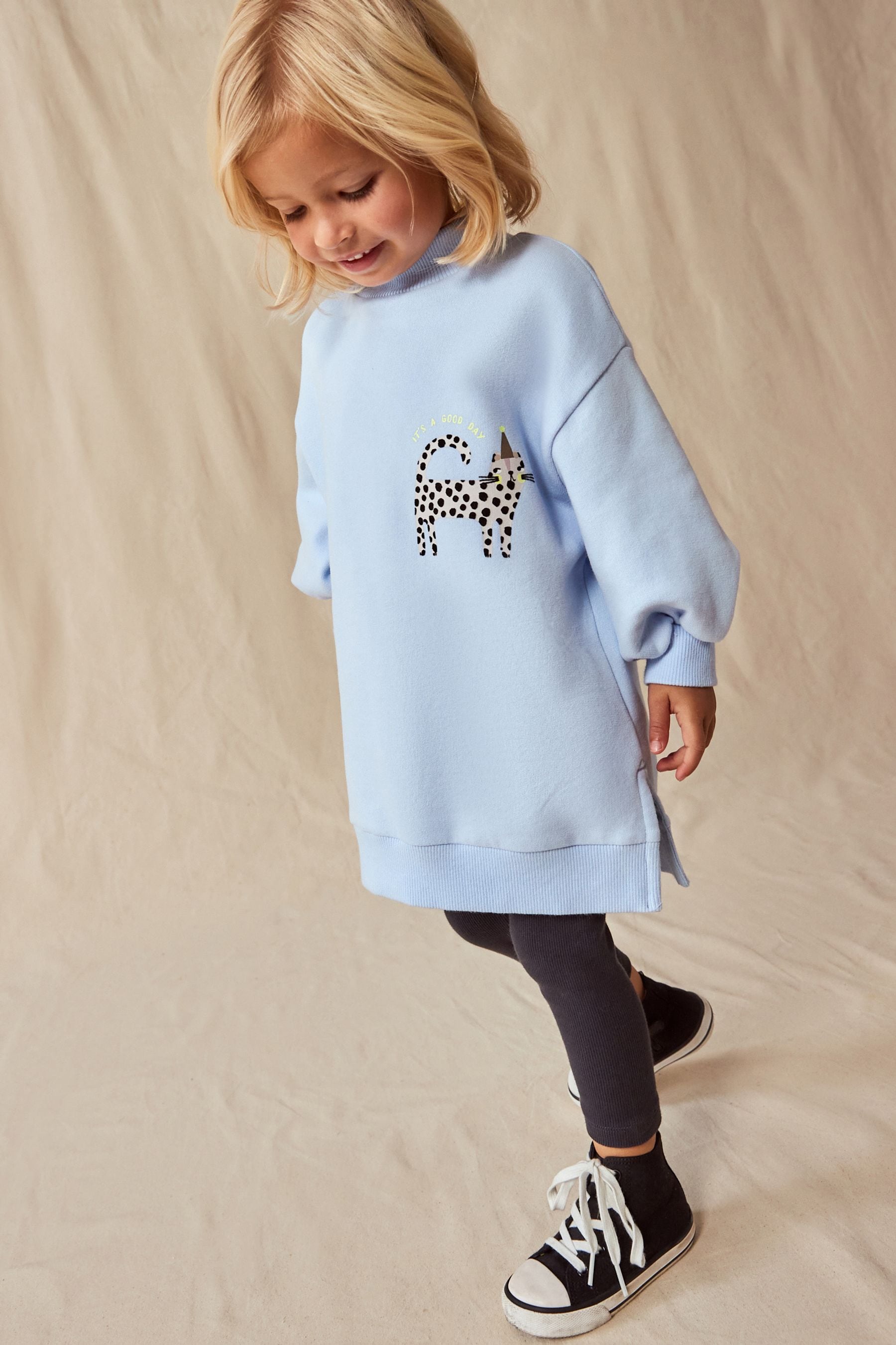 Blue Long Sleeve Sweat Dress (3mths-7yrs)