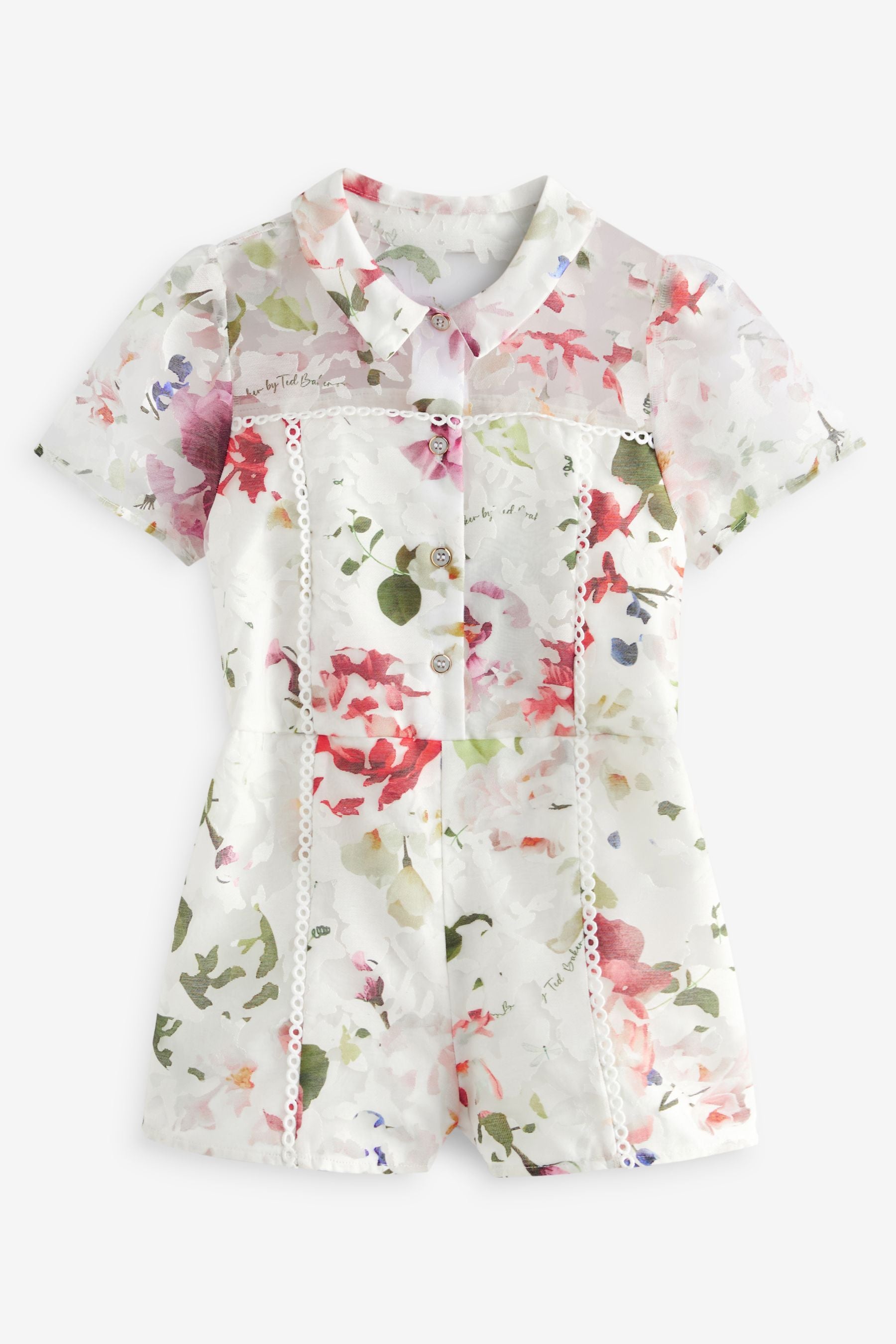 Baker by Ted Baker Floral Burnout White Playsuit