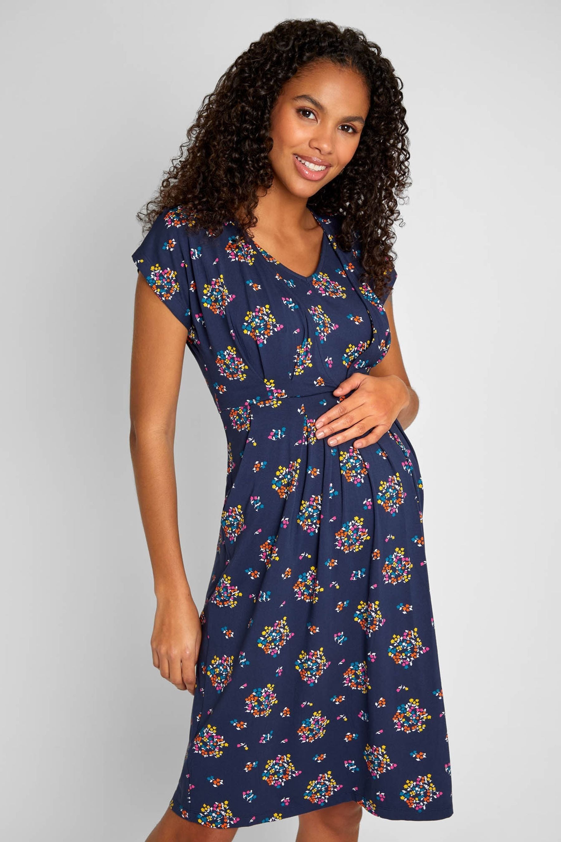 Navy Blue Floral JoJo Maman Bébé Maternity & Nursing Tunic Dress