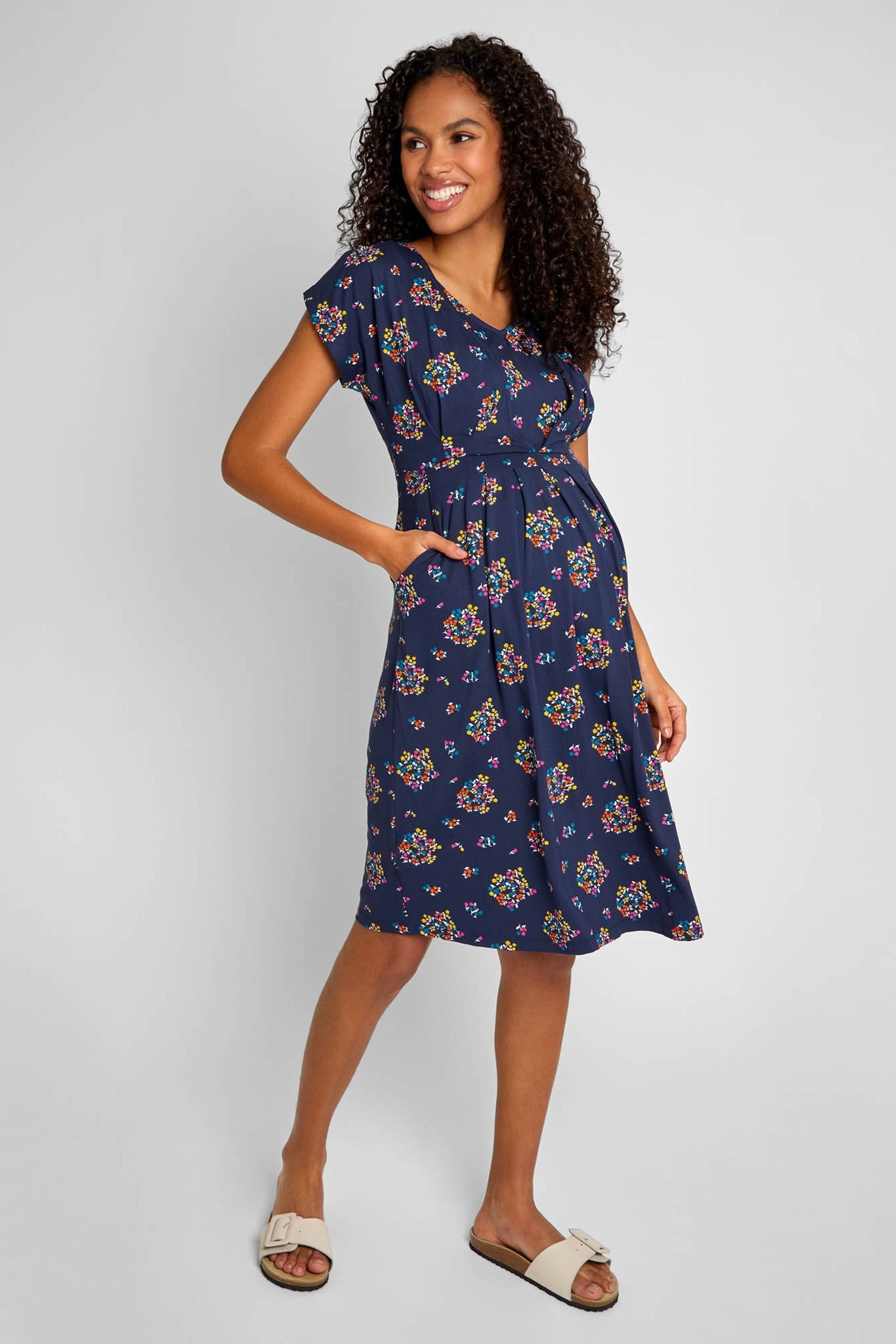 Navy Blue Floral JoJo Maman Bébé Maternity & Nursing Tunic Dress