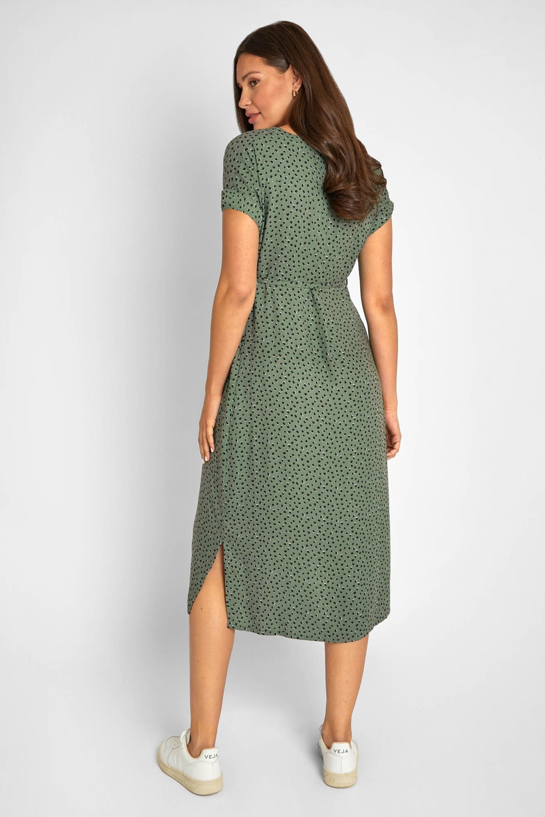 Khaki Green Spot Print JoJo Maman Bébé Button Through Midi Dress