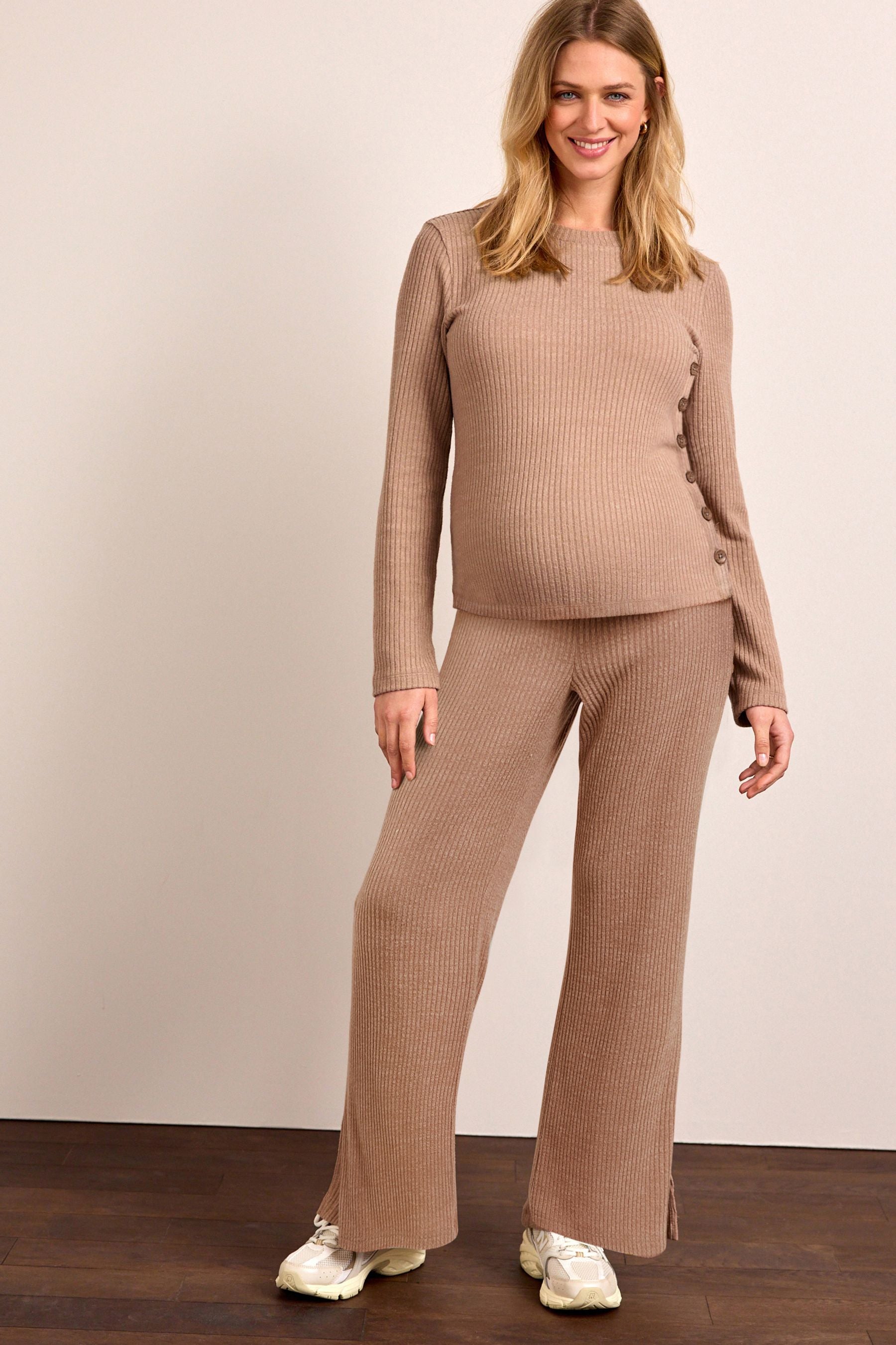 Neutral Maternity Cosy Feel Wide Leg Trousers